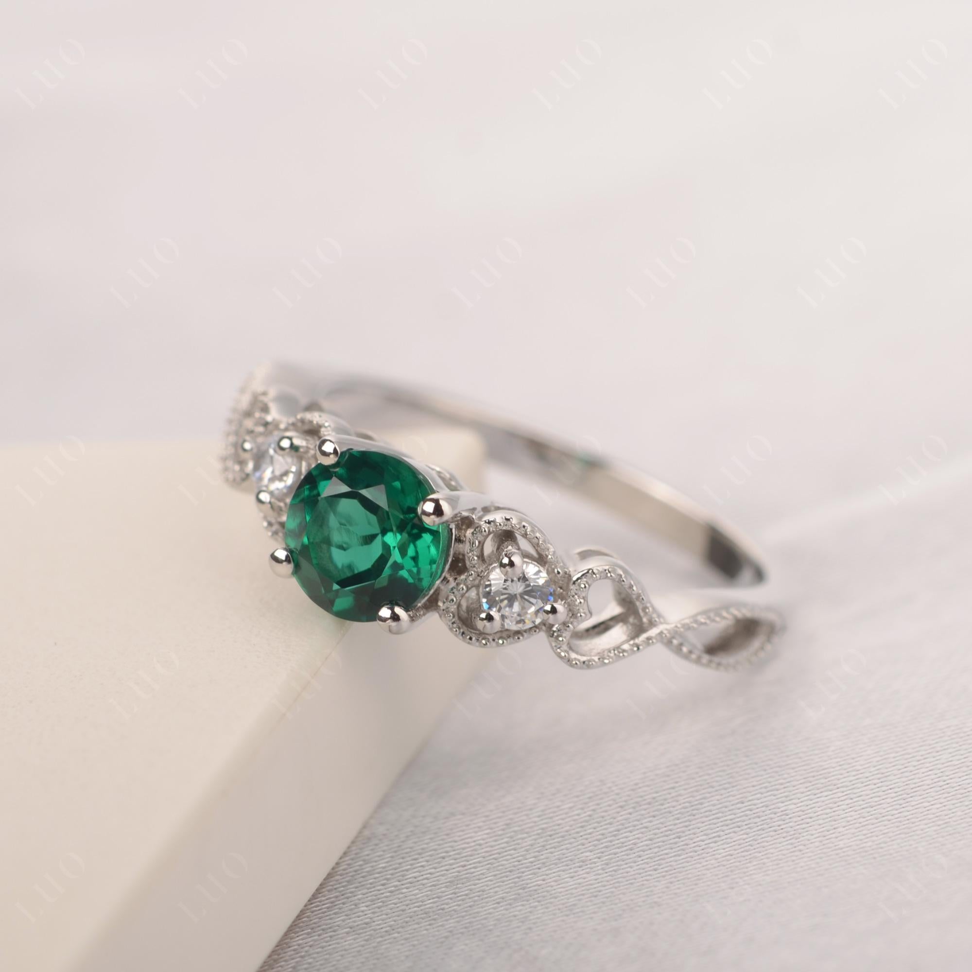 Emerald Vintage Style Engagement Ring - LUO Jewelry