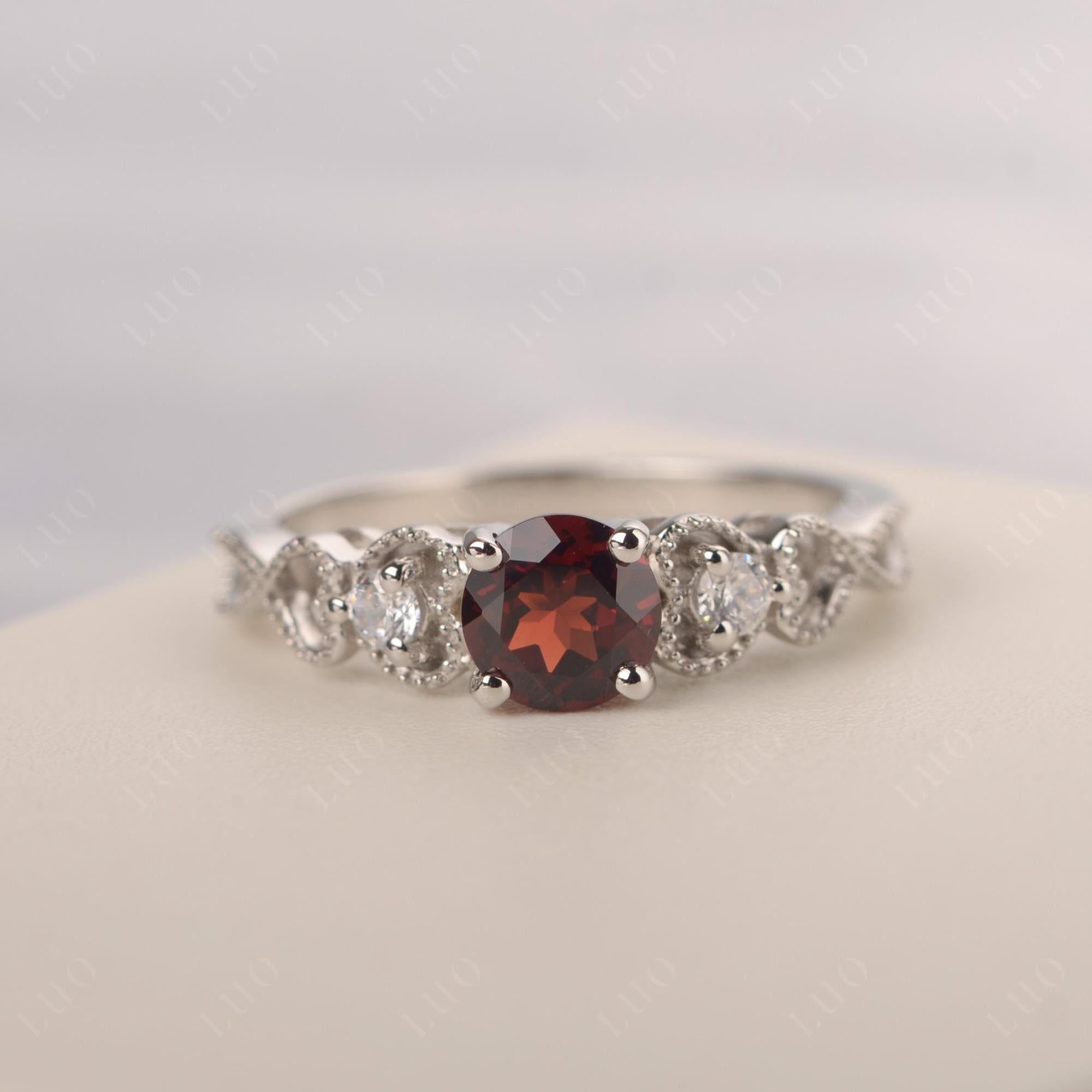 Garnet Vintage Style Engagement Ring - LUO Jewelry