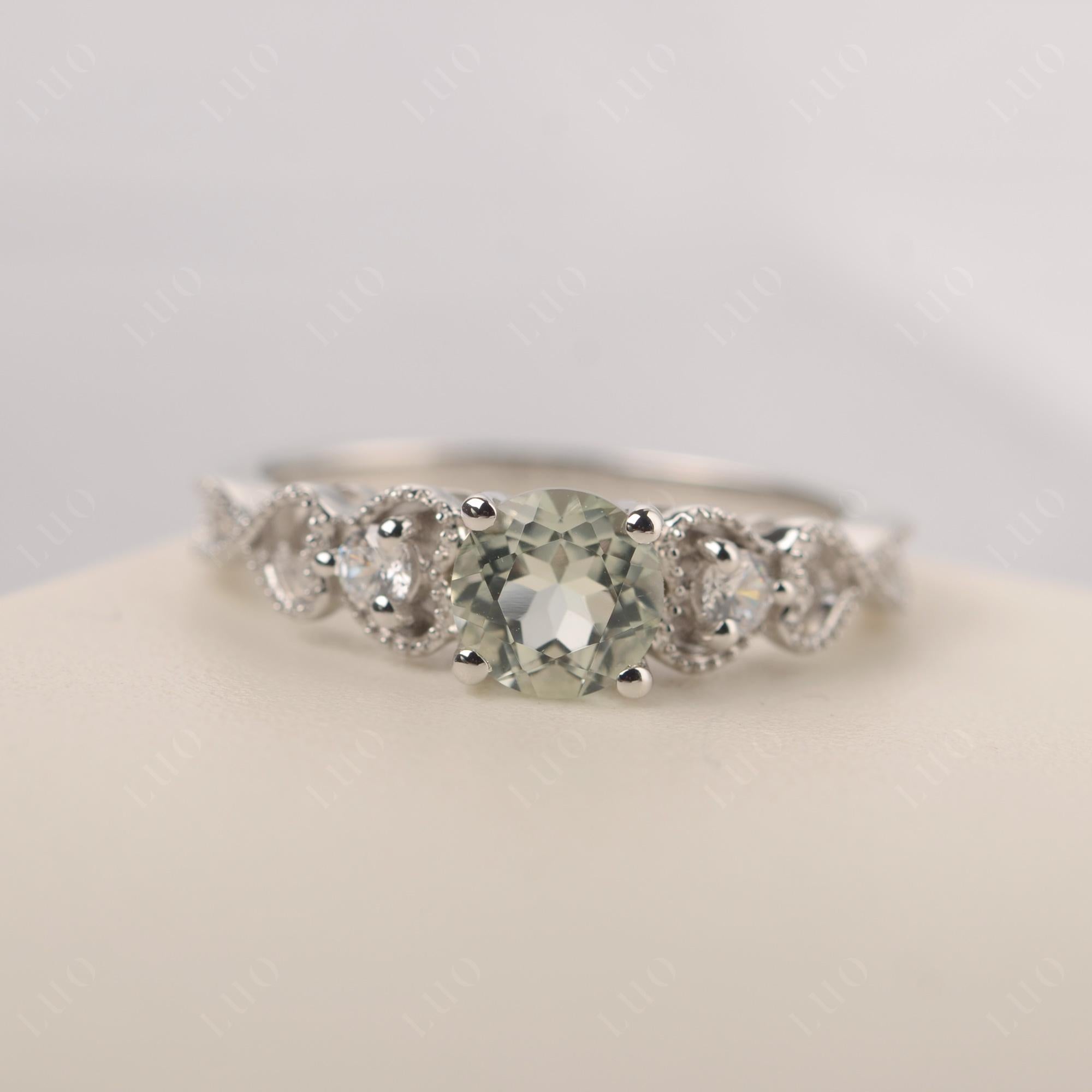 Green Amethyst Vintage Style Engagement Ring - LUO Jewelry