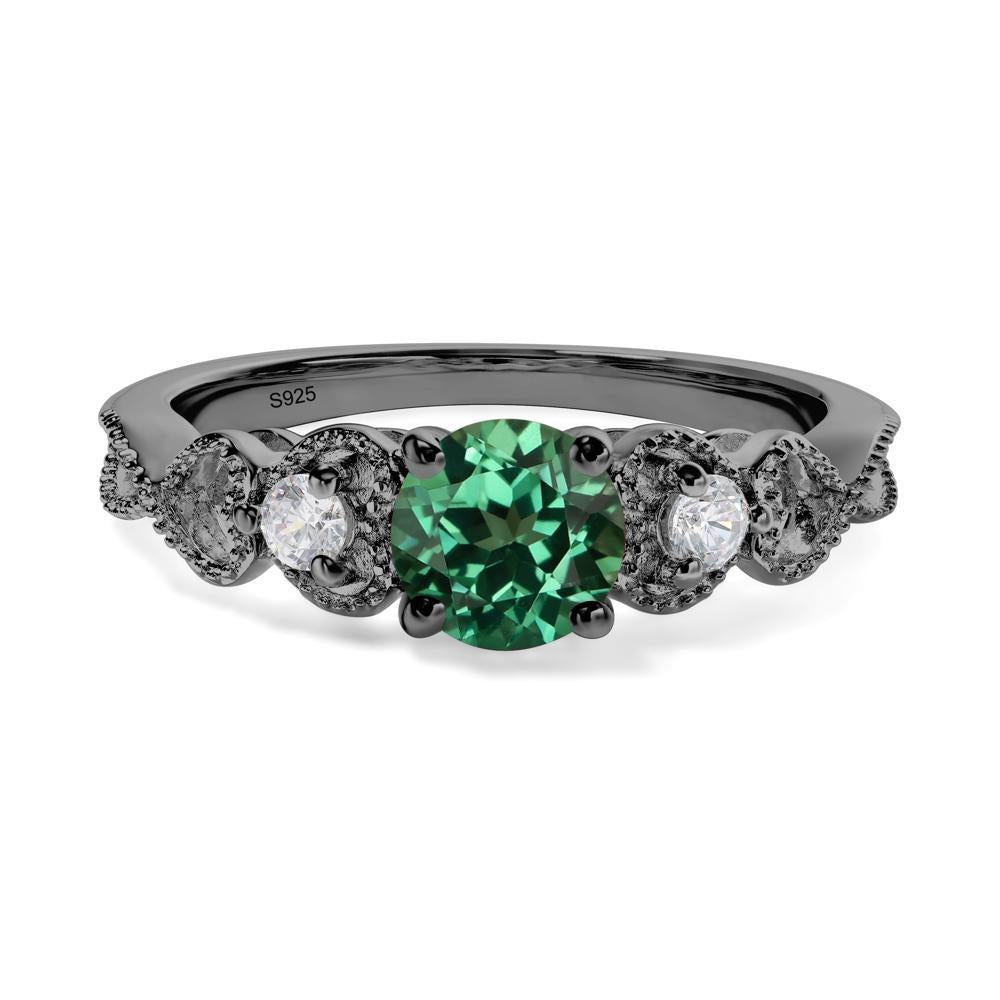 Lab Created Green Sapphire Vintage Style Engagement Ring - LUO Jewelry #metal_black finish sterling silver