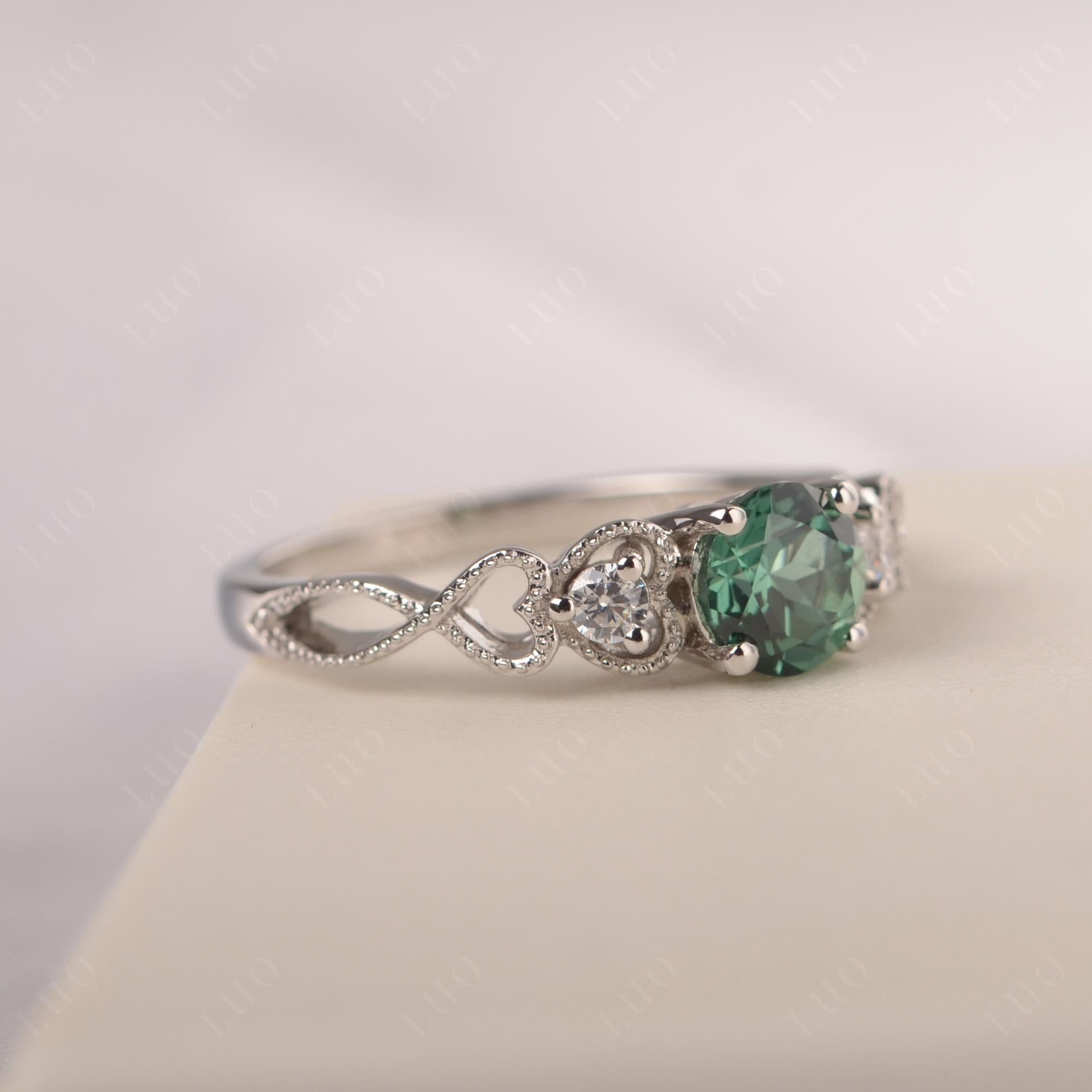 Lab Created Green Sapphire Vintage Style Engagement Ring - LUO Jewelry