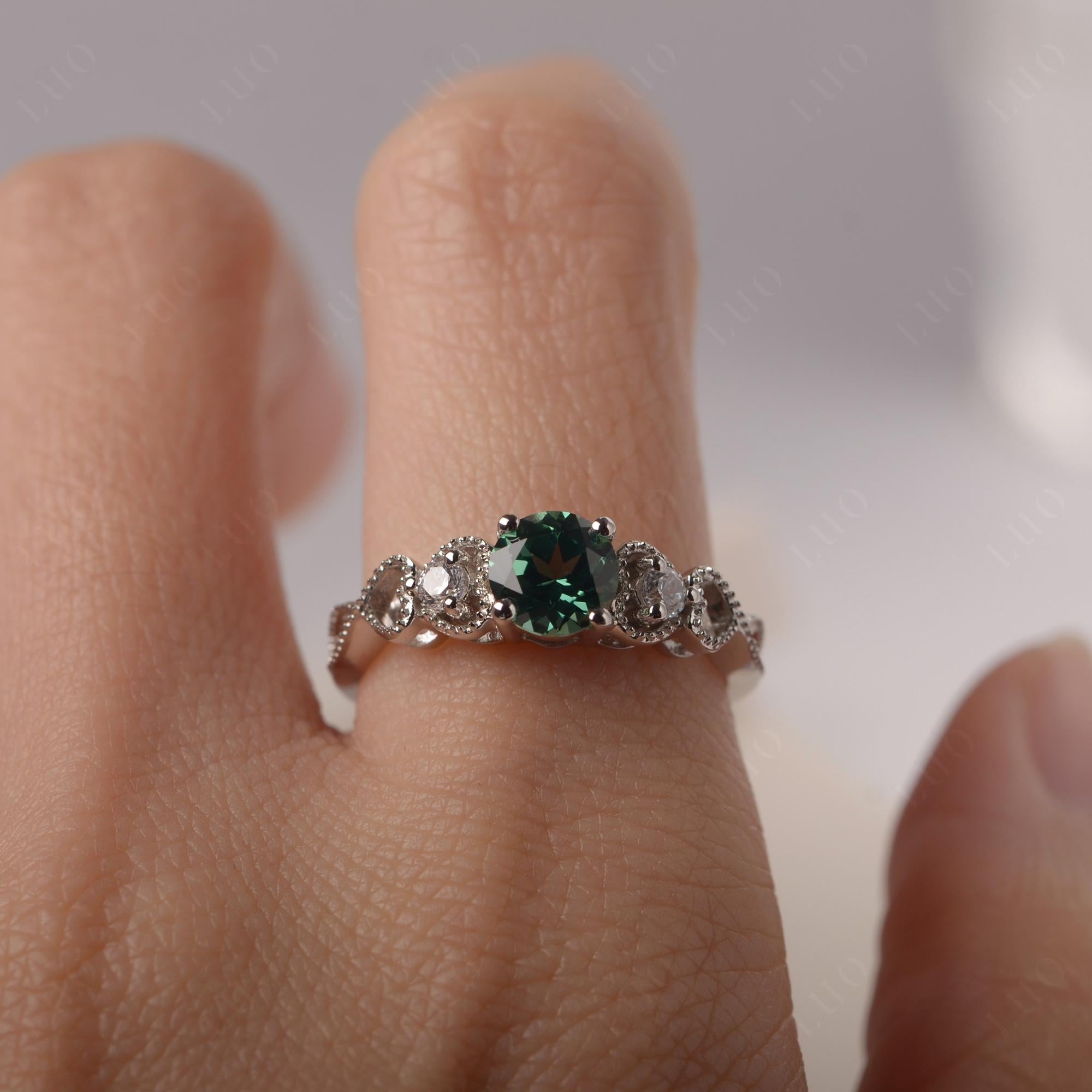 Lab Created Green Sapphire Vintage Style Engagement Ring - LUO Jewelry