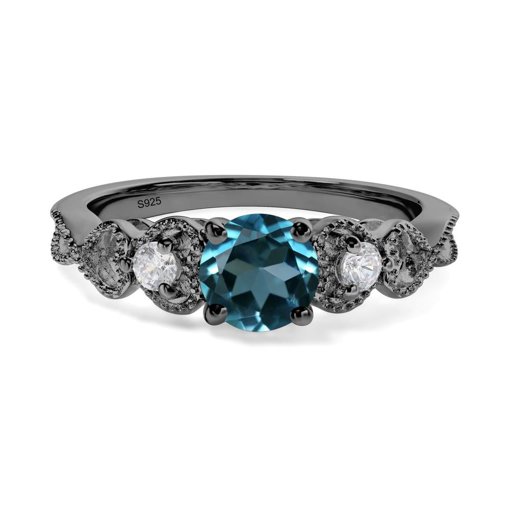 London Blue Topaz Vintage Style Engagement Ring - LUO Jewelry #metal_black finish sterling silver