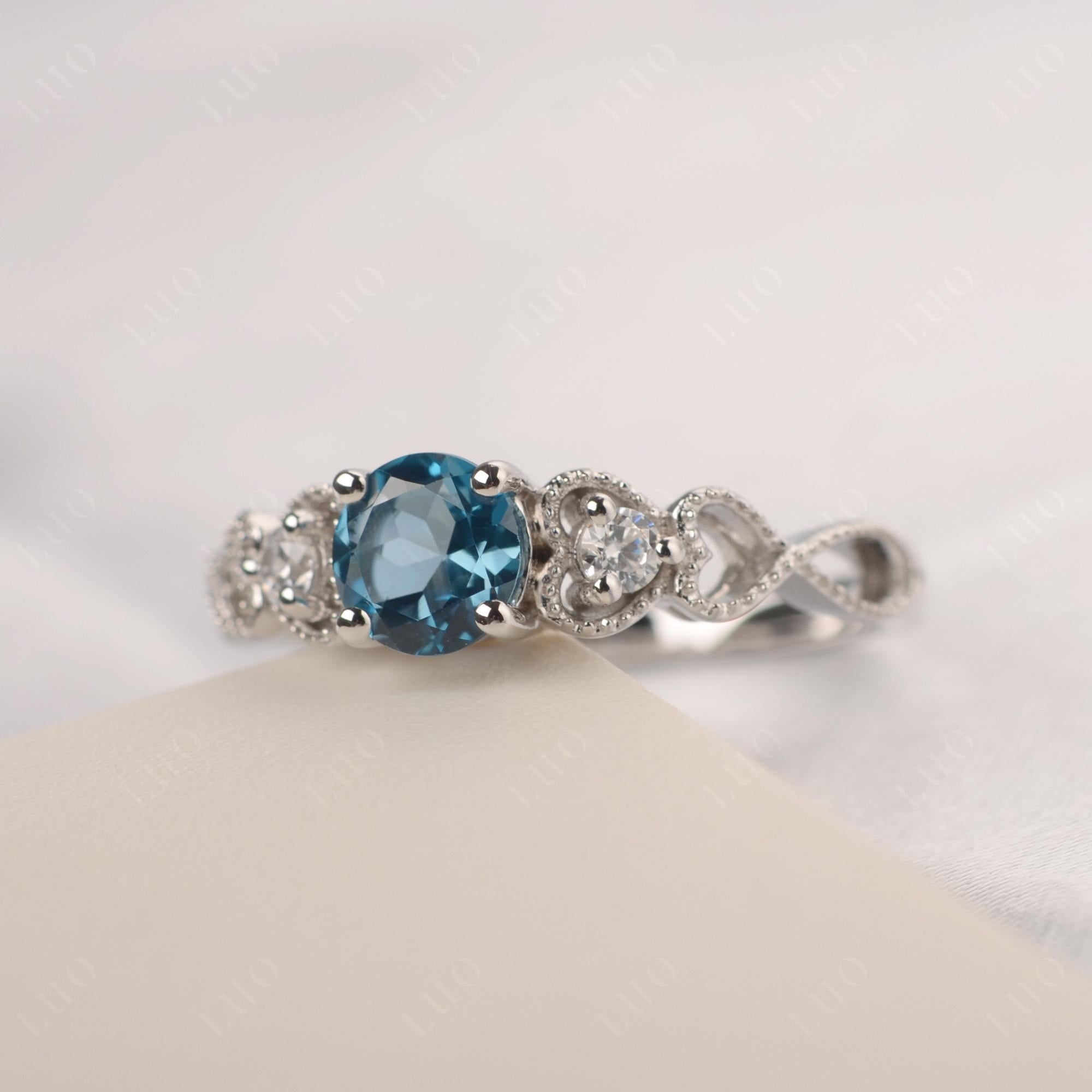 London Blue Topaz Vintage Style Engagement Ring - LUO Jewelry