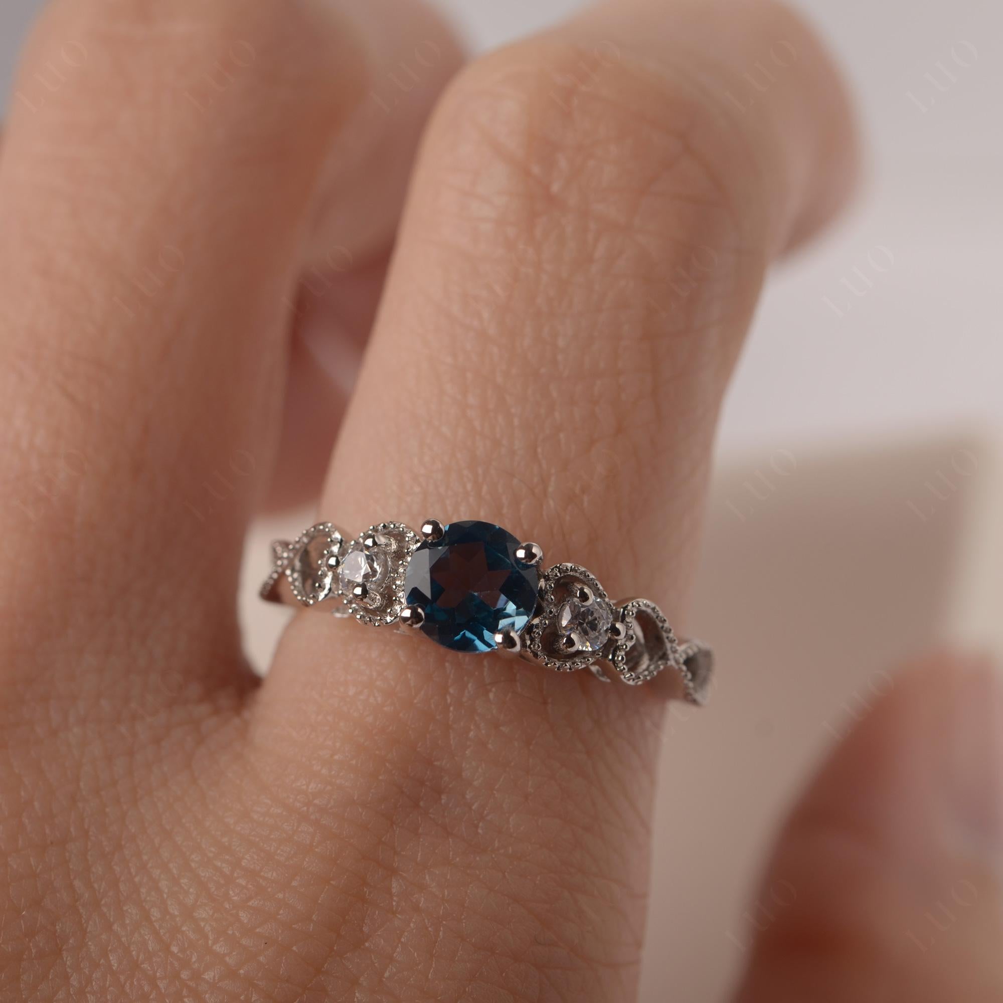 London Blue Topaz Vintage Style Engagement Ring - LUO Jewelry