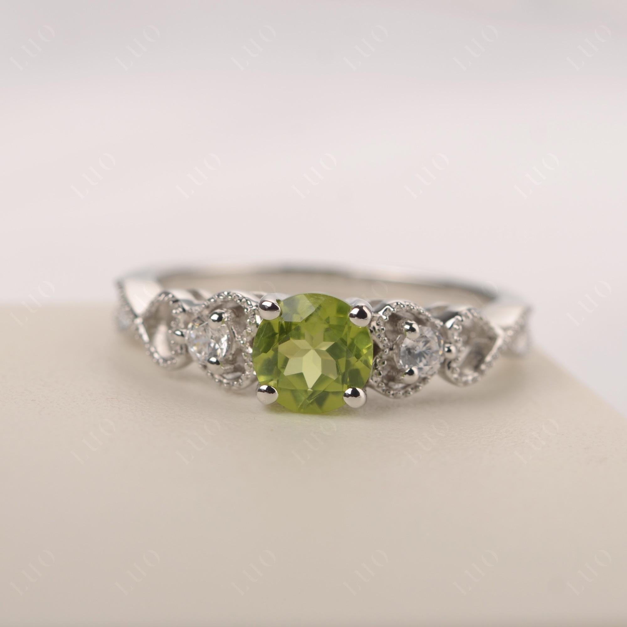 Peridot Vintage Style Engagement Ring - LUO Jewelry