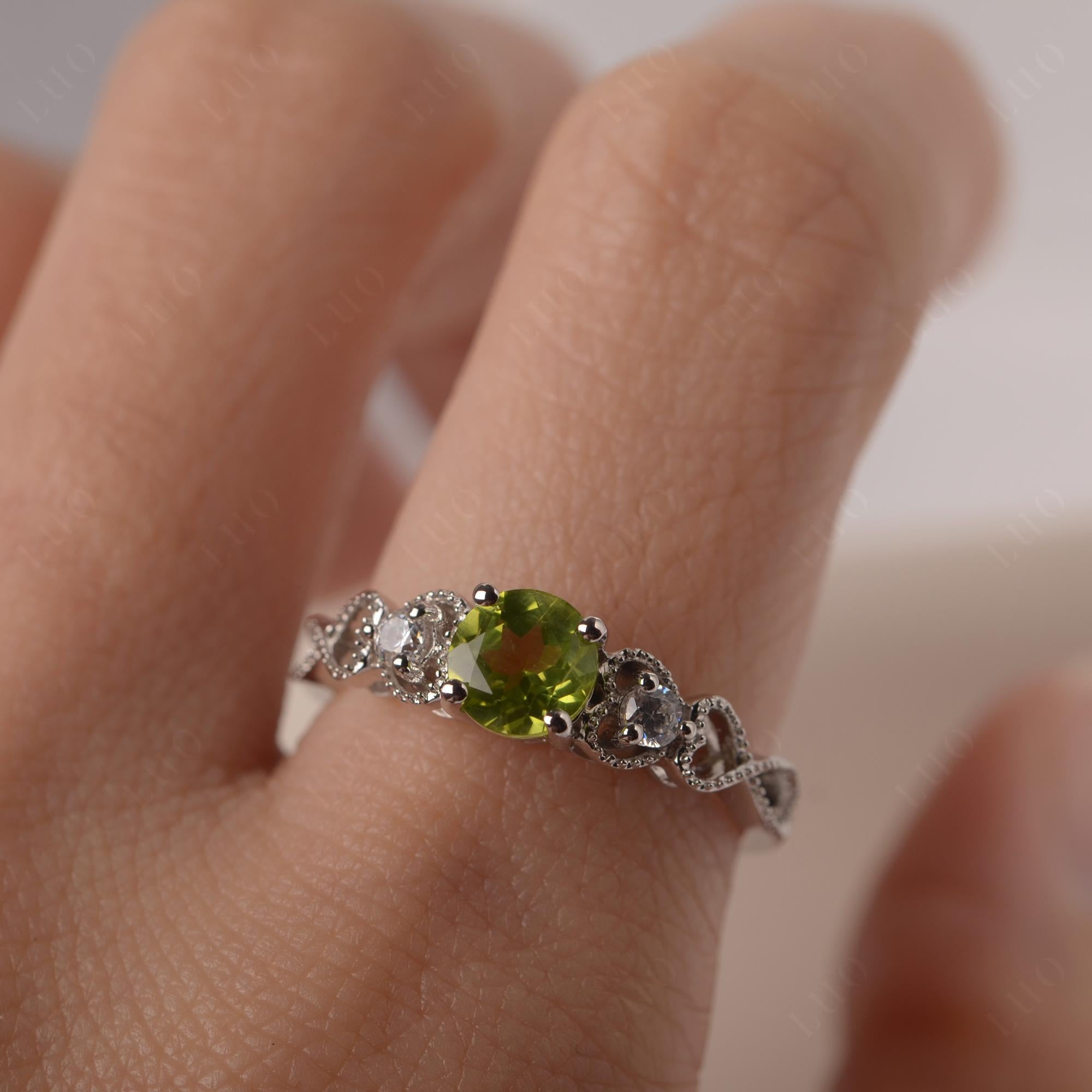 Peridot Vintage Style Engagement Ring - LUO Jewelry