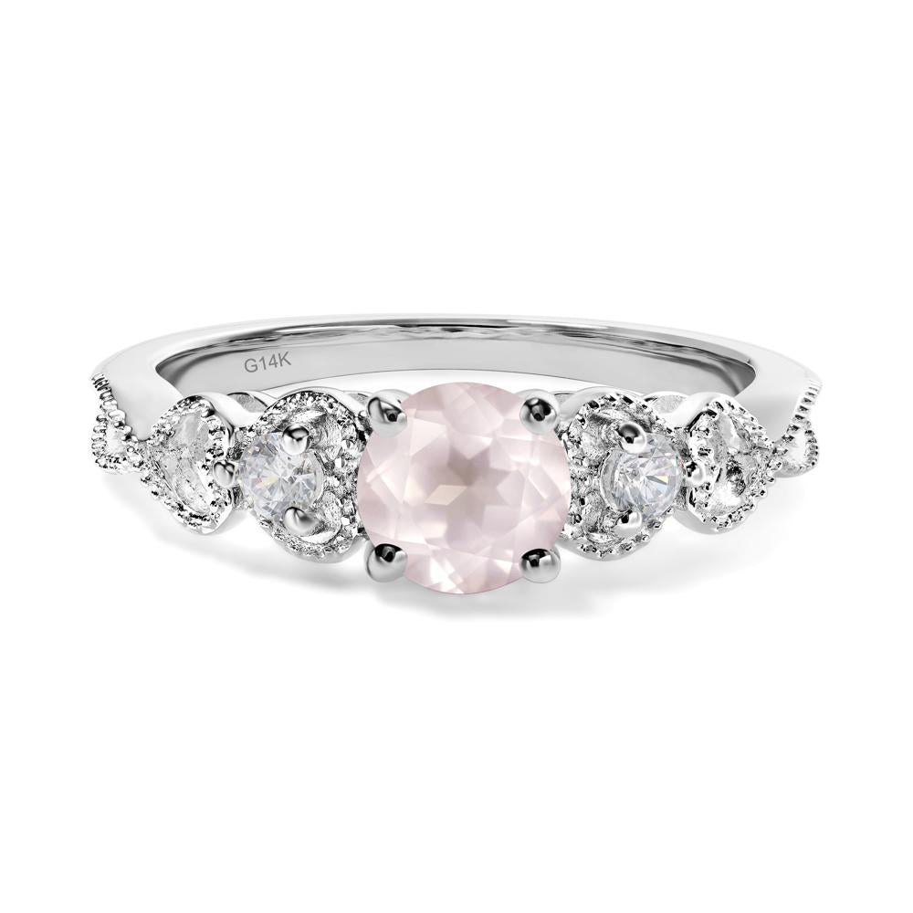 Rose Quartz Vintage Style Engagement Ring - LUO Jewelry #metal_14k white gold