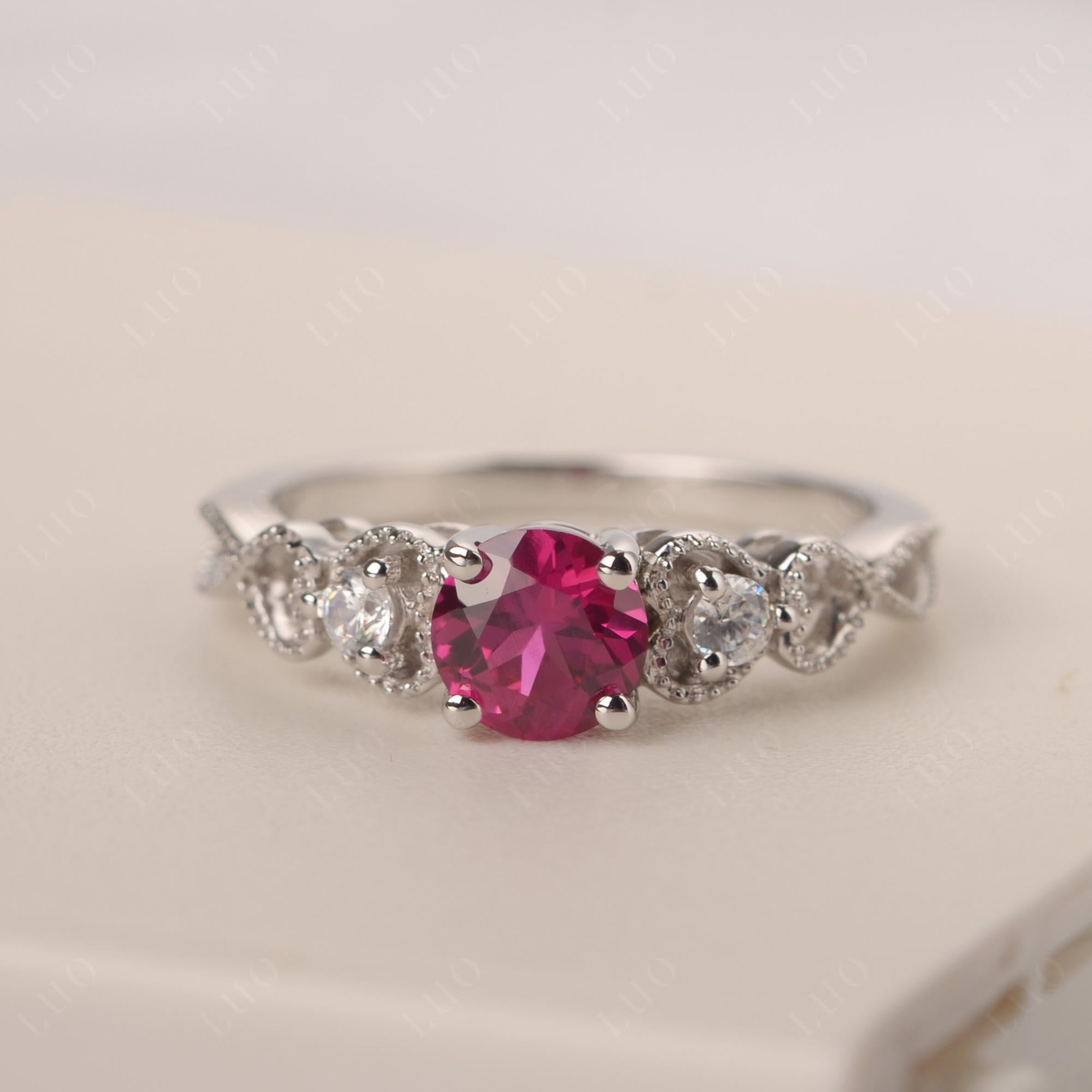 Ruby Vintage Style Engagement Ring - LUO Jewelry