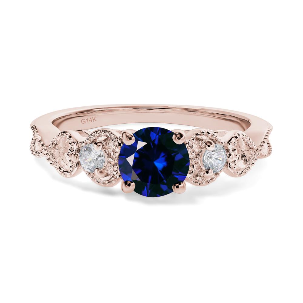 Lab Sapphire Vintage Style Engagement Ring - LUO Jewelry #metal_14k rose gold
