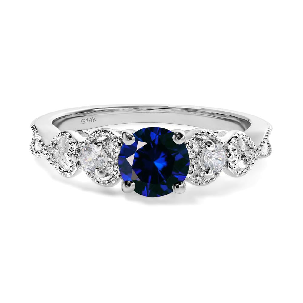 Lab Sapphire Vintage Style Engagement Ring - LUO Jewelry #metal_14k white gold
