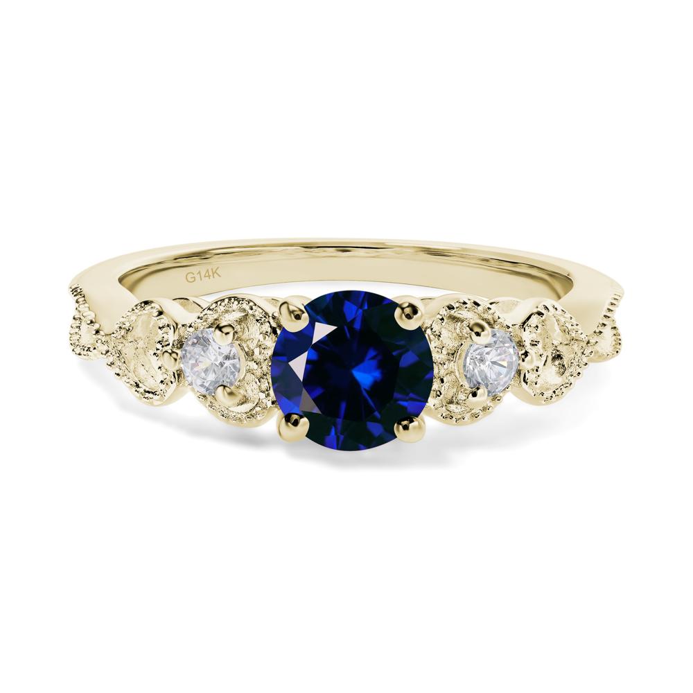 Lab Sapphire Vintage Style Engagement Ring - LUO Jewelry #metal_14k yellow gold