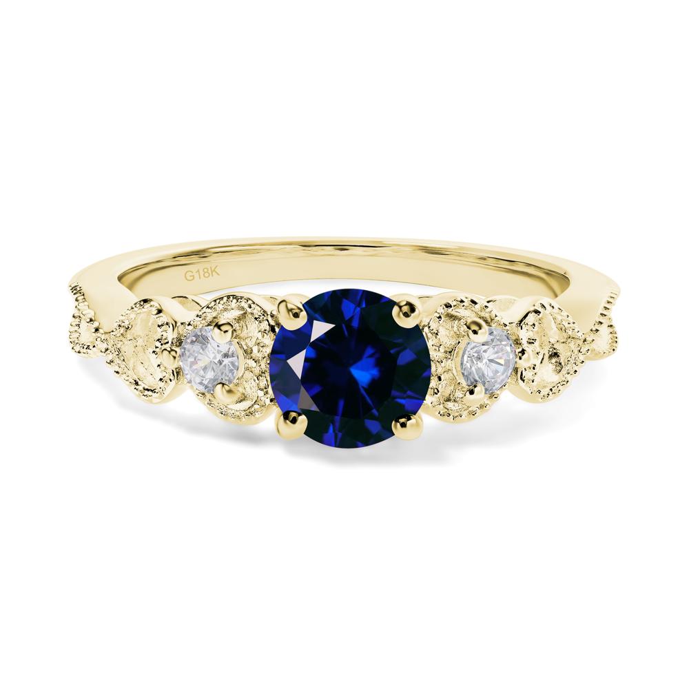 Lab Sapphire Vintage Style Engagement Ring - LUO Jewelry #metal_18k yellow gold