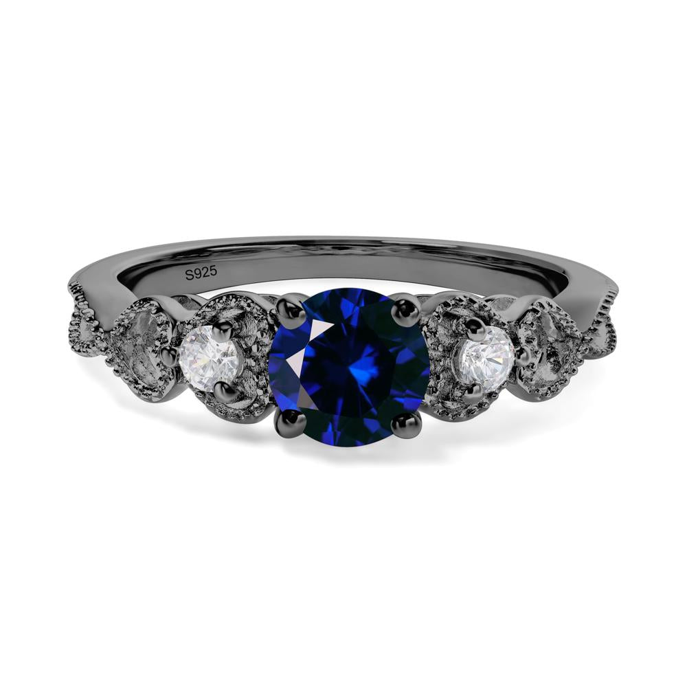 Lab Sapphire Vintage Style Engagement Ring - LUO Jewelry #metal_black finish sterling silver