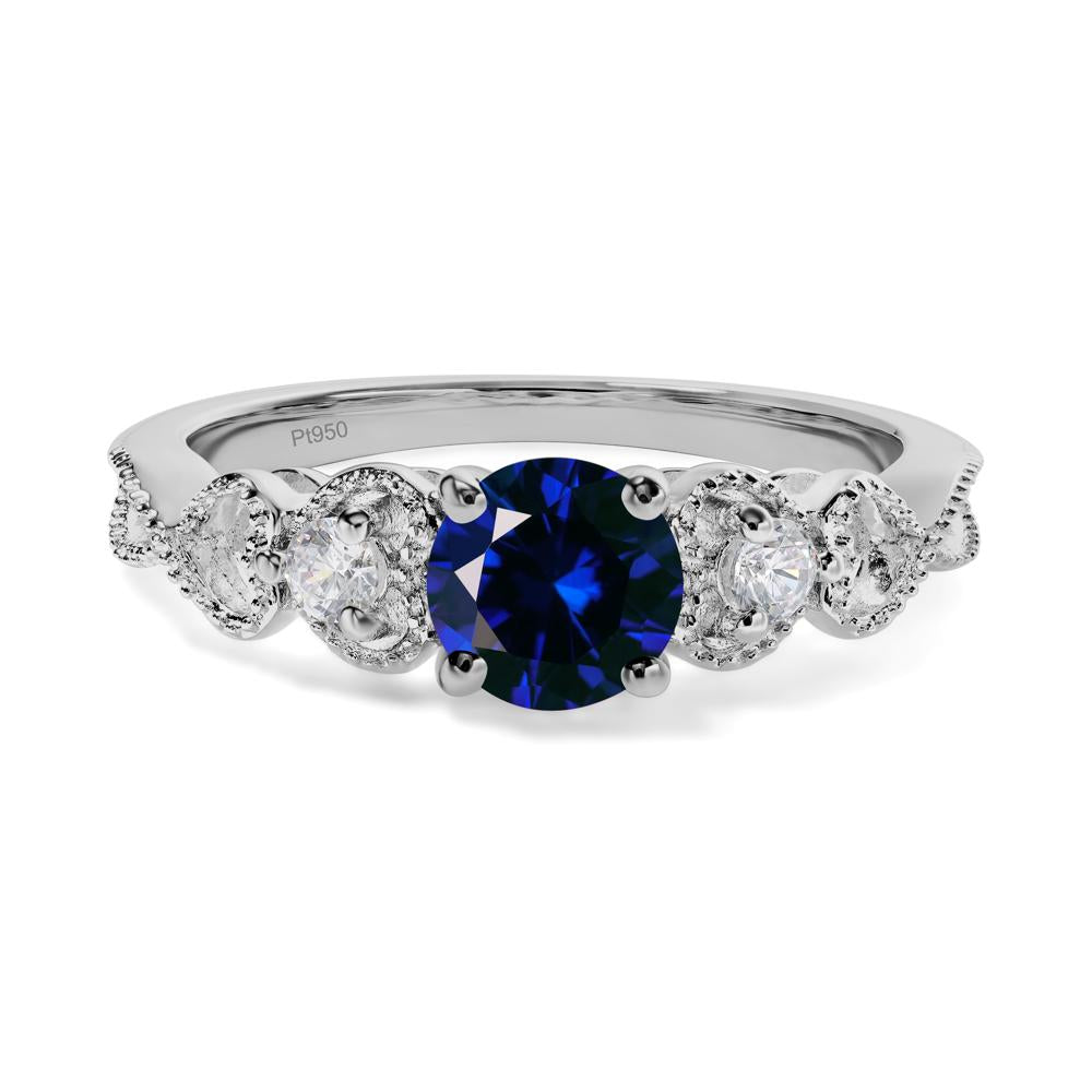 Lab Sapphire Vintage Style Engagement Ring - LUO Jewelry #metal_platinum