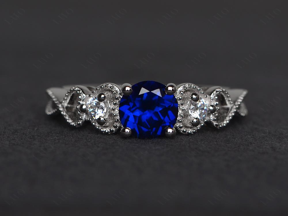 Lab Sapphire Vintage Style Engagement Ring - LUO Jewelry