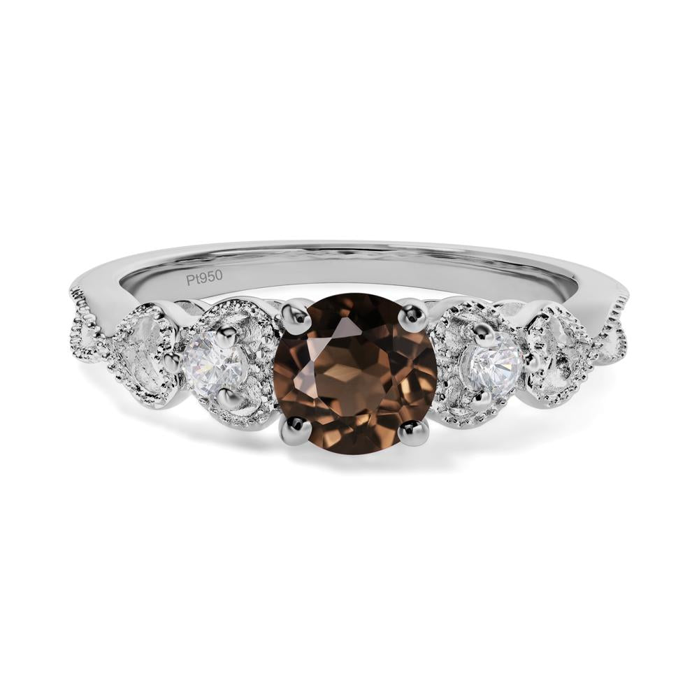 Smoky Quartz Vintage Style Engagement Ring - LUO Jewelry #metal_platinum