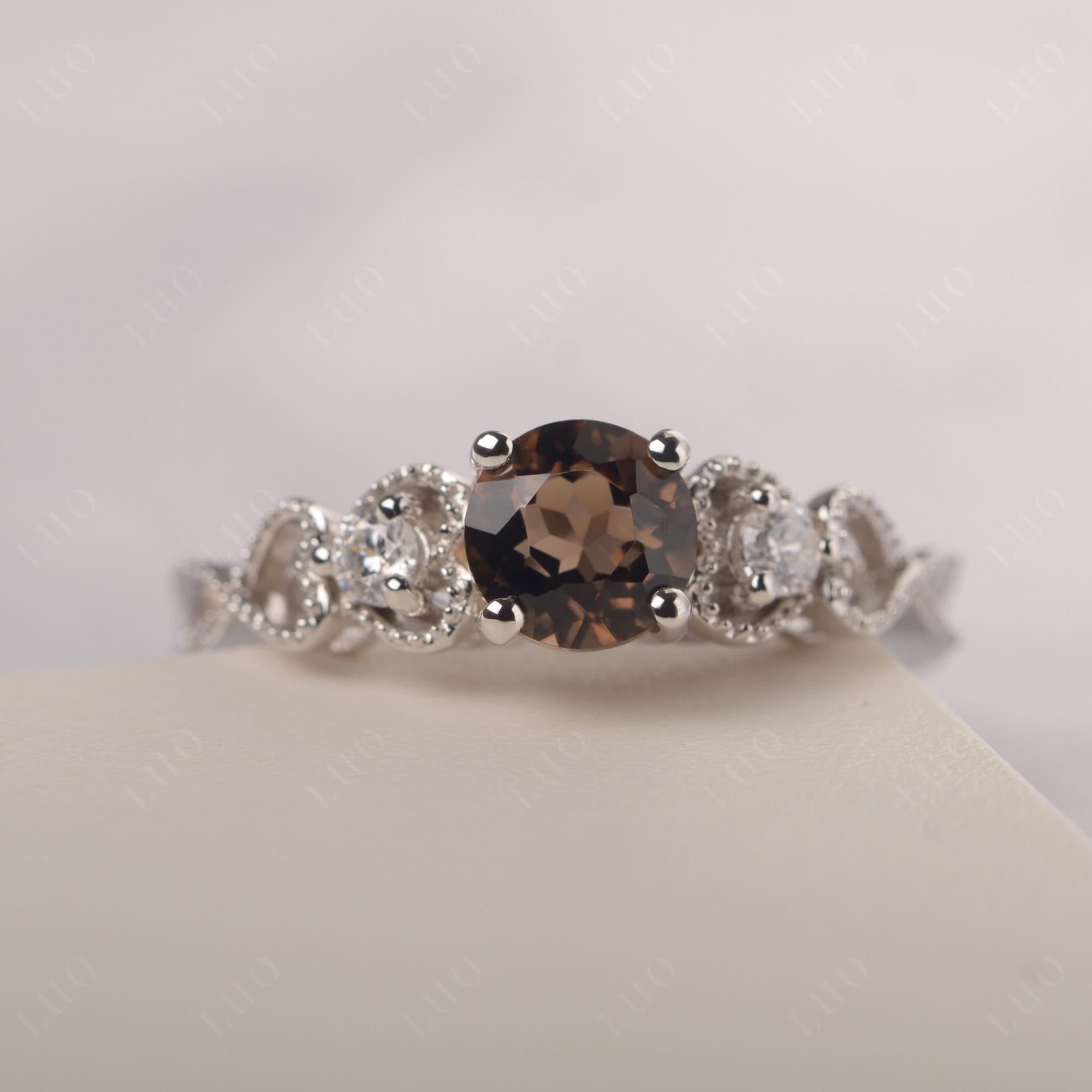 Smoky Quartz Vintage Style Engagement Ring - LUO Jewelry