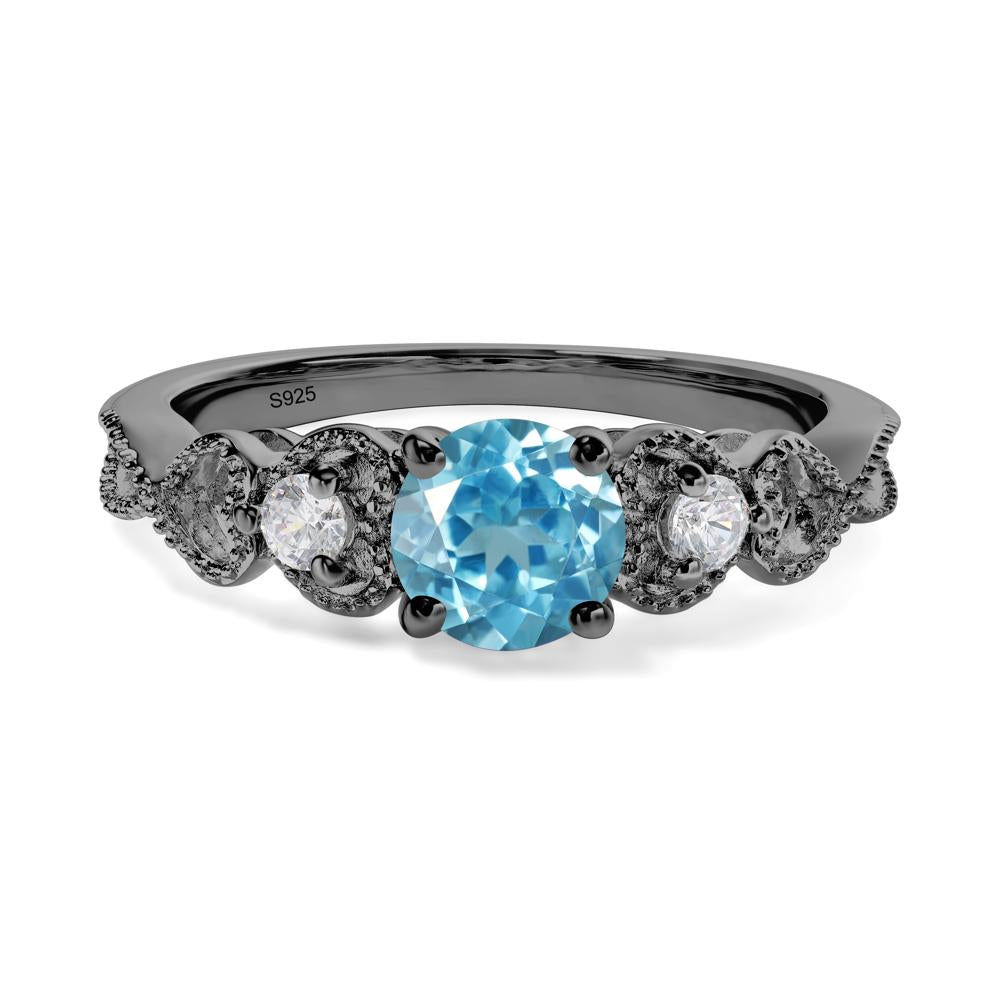 Swiss Blue Topaz Vintage Style Engagement Ring - LUO Jewelry #metal_black finish sterling silver