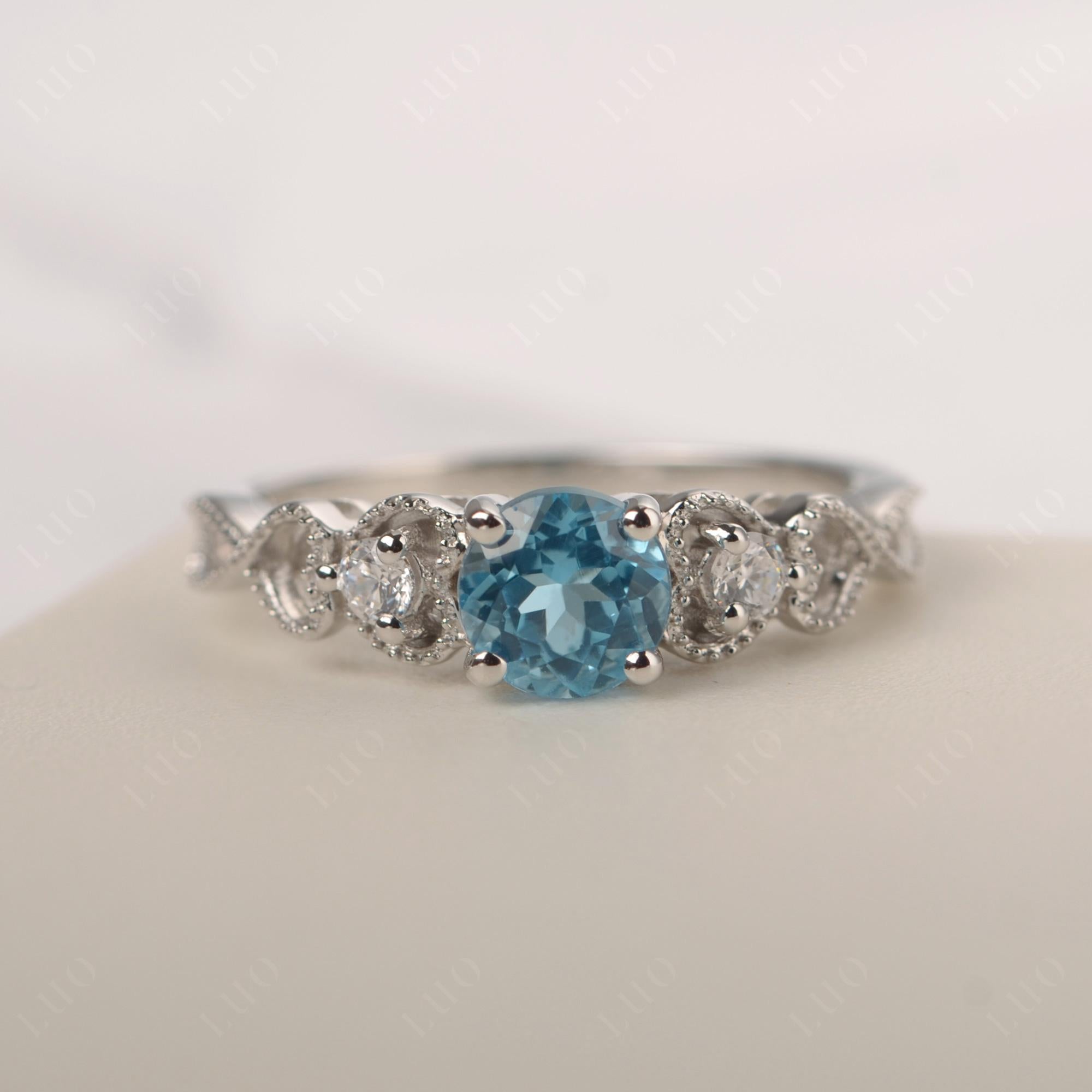 Swiss Blue Topaz Vintage Style Engagement Ring - LUO Jewelry