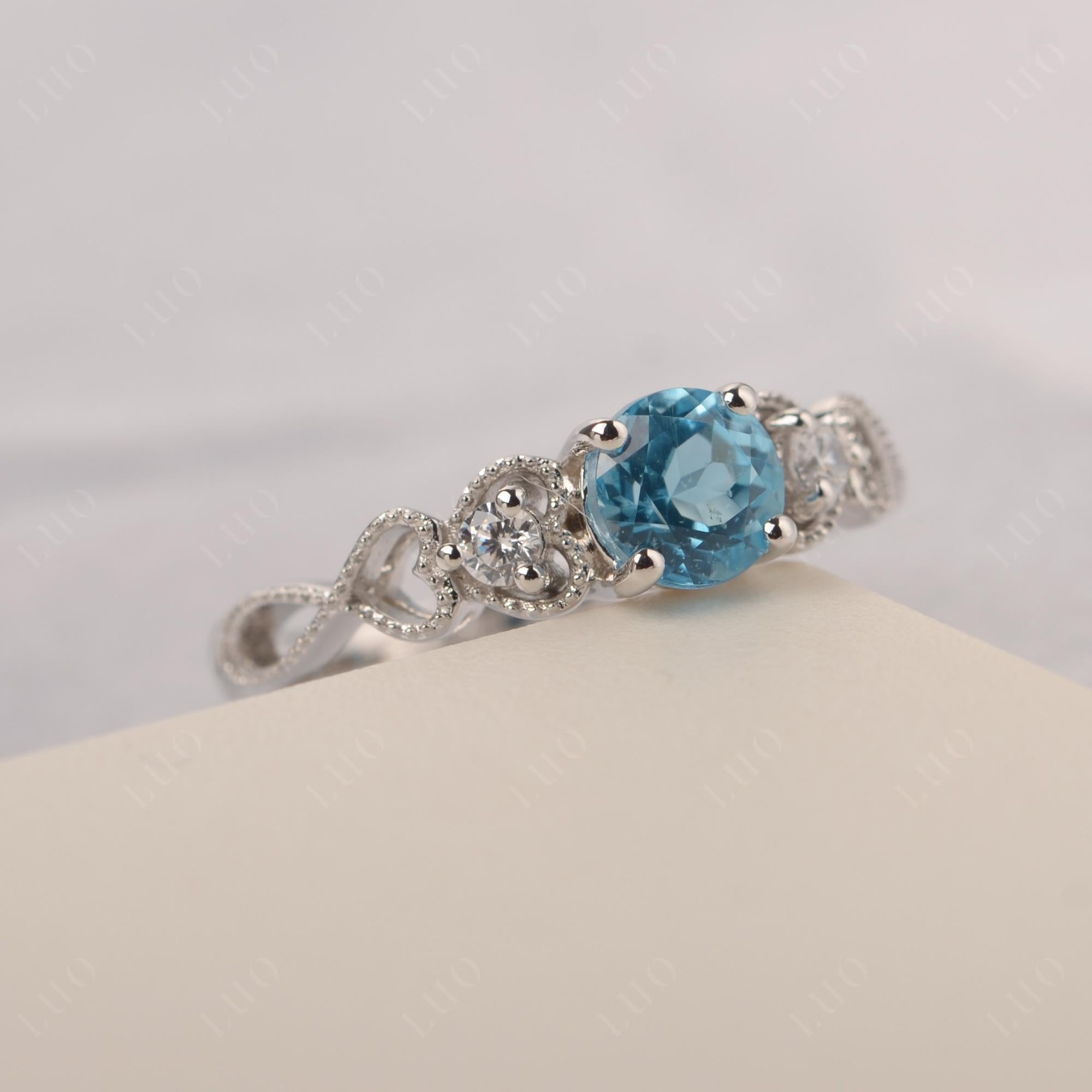 Swiss Blue Topaz Vintage Style Engagement Ring - LUO Jewelry