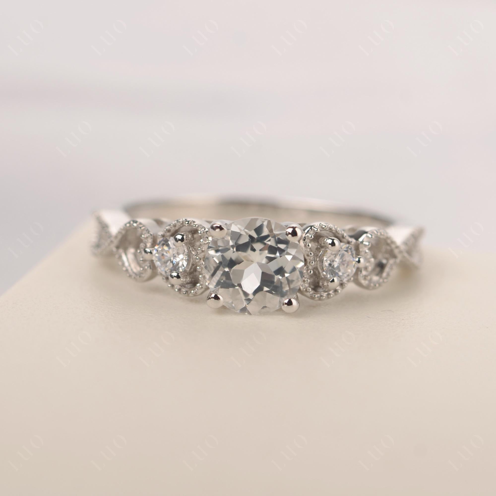 White Topaz Vintage Style Engagement Ring - LUO Jewelry