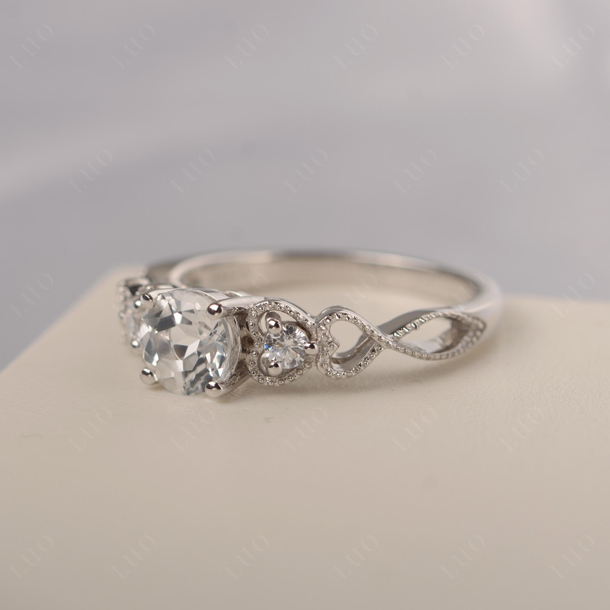 White Topaz Vintage Style Engagement Ring - LUO Jewelry