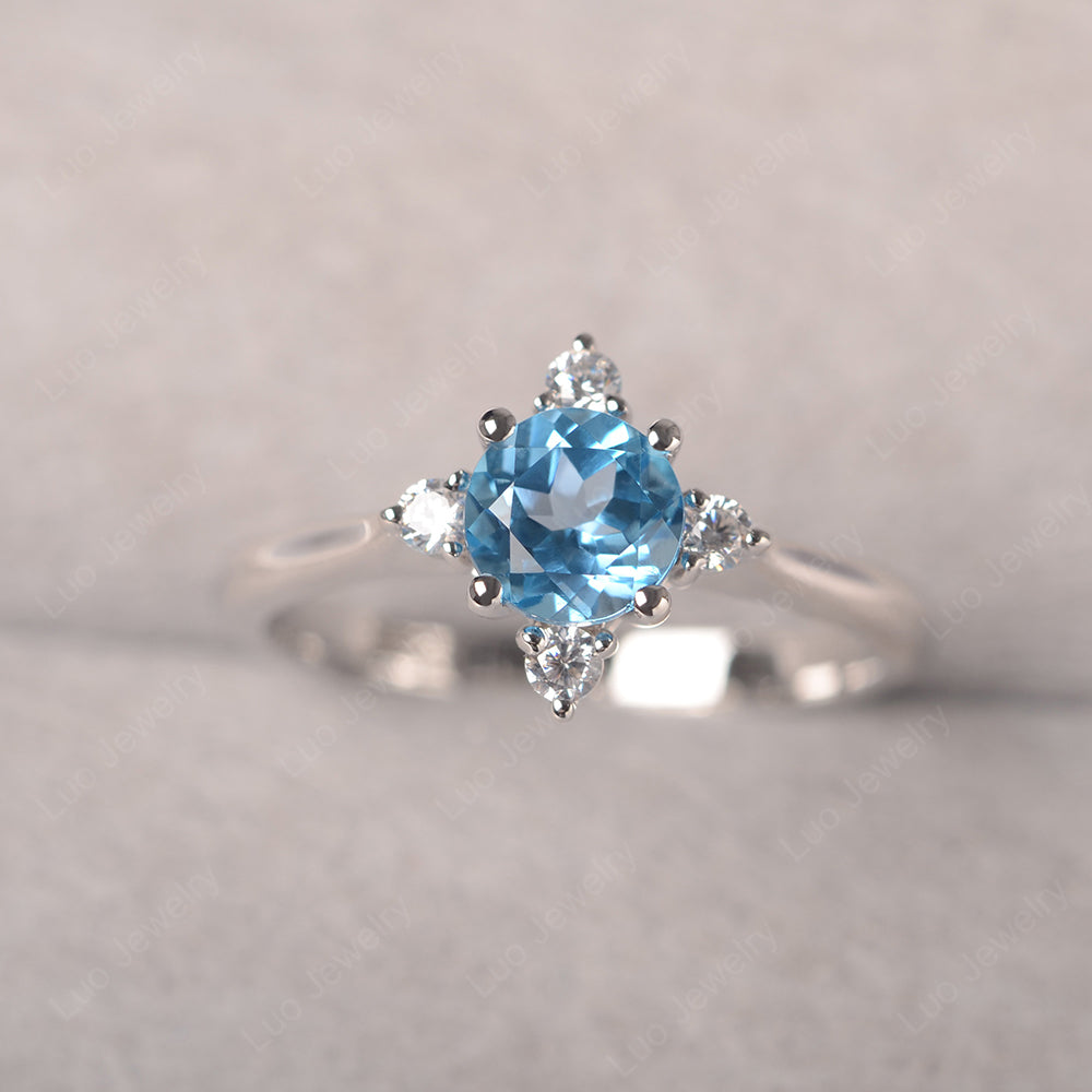 Swiss Blue Topaz Ring North Star Ring Yellow Gold - LUO Jewelry