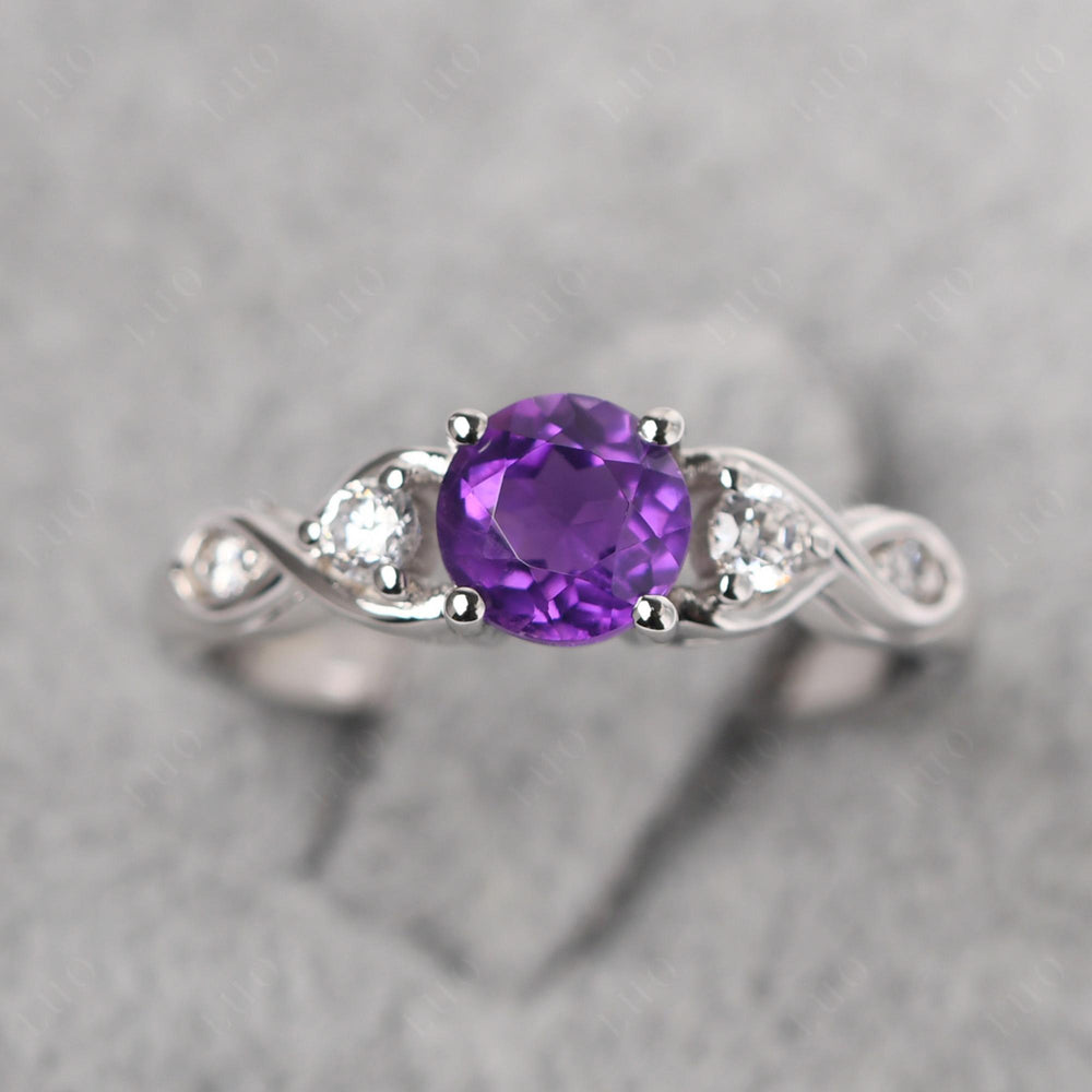Round Amethyst Ring Wedding Ring White Gold - LUO Jewelry