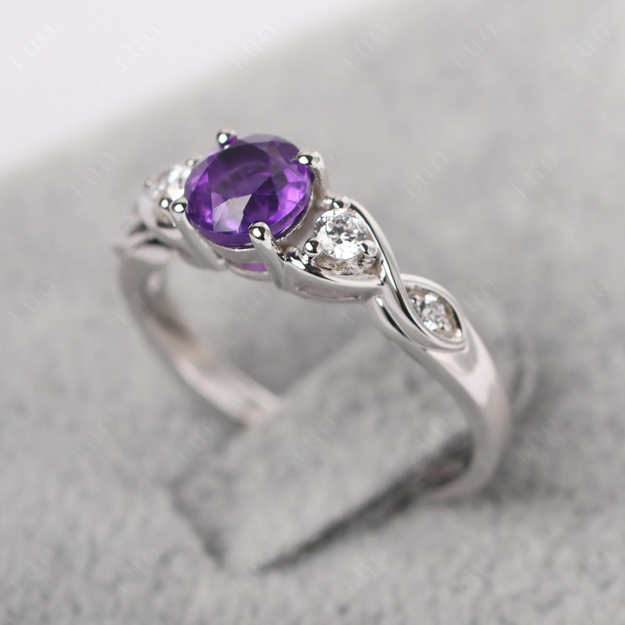 Round Amethyst Ring Wedding Ring - LUO Jewelry