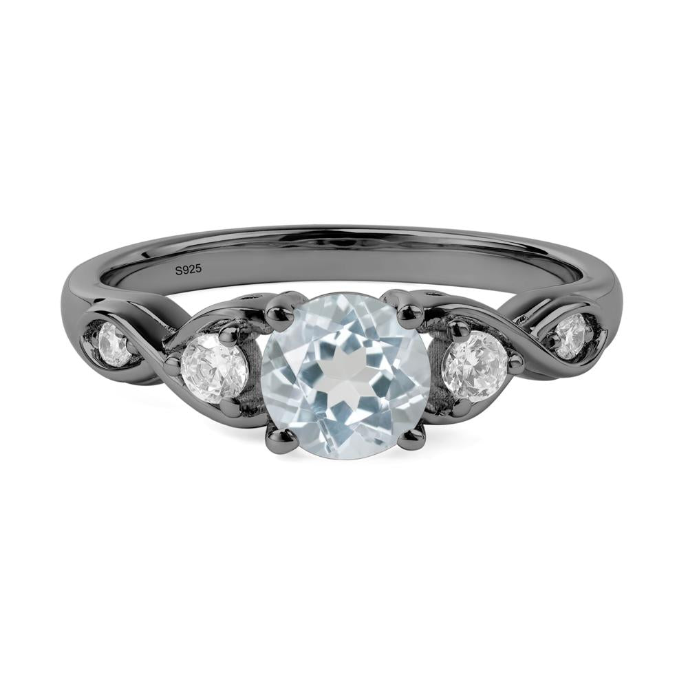 Round Aquamarine Ring Wedding Ring - LUO Jewelry #metal_black finish sterling silver