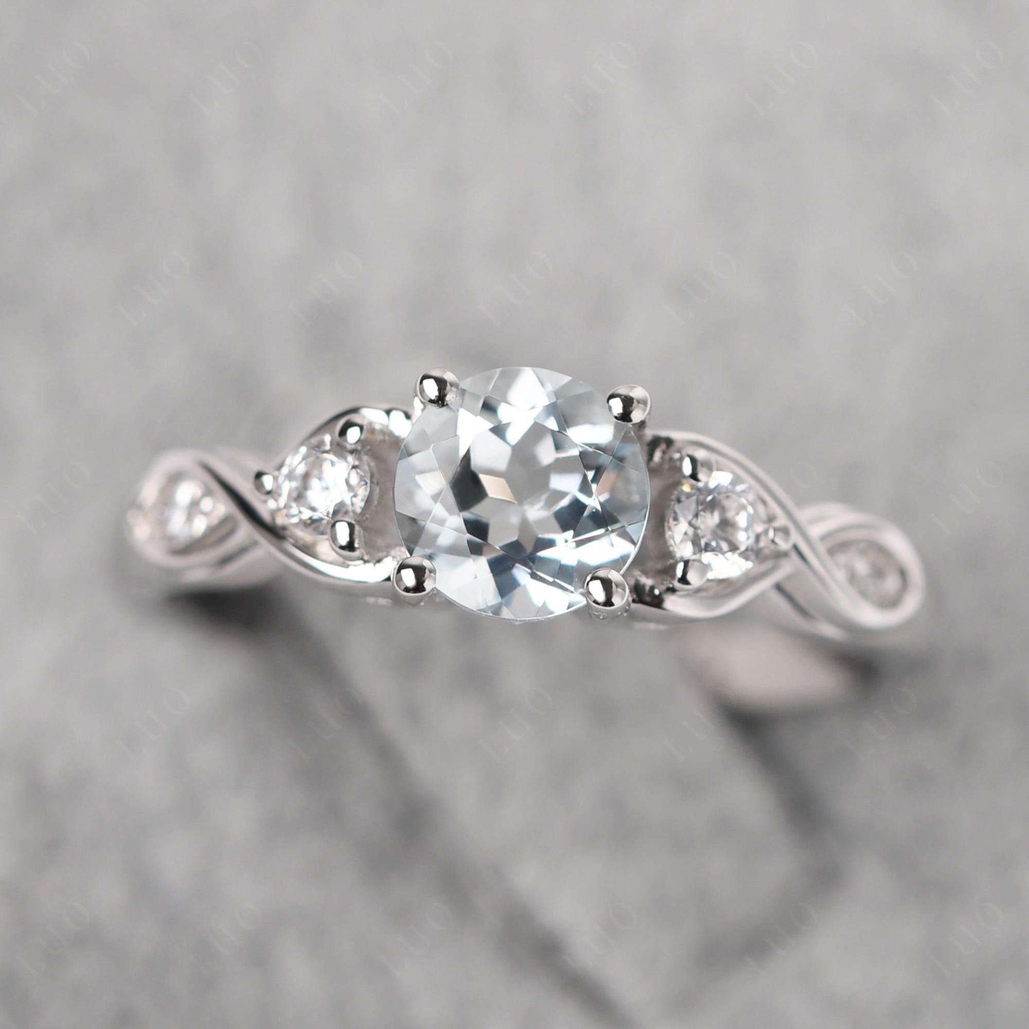 Round Aquamarine Ring Wedding Ring - LUO Jewelry