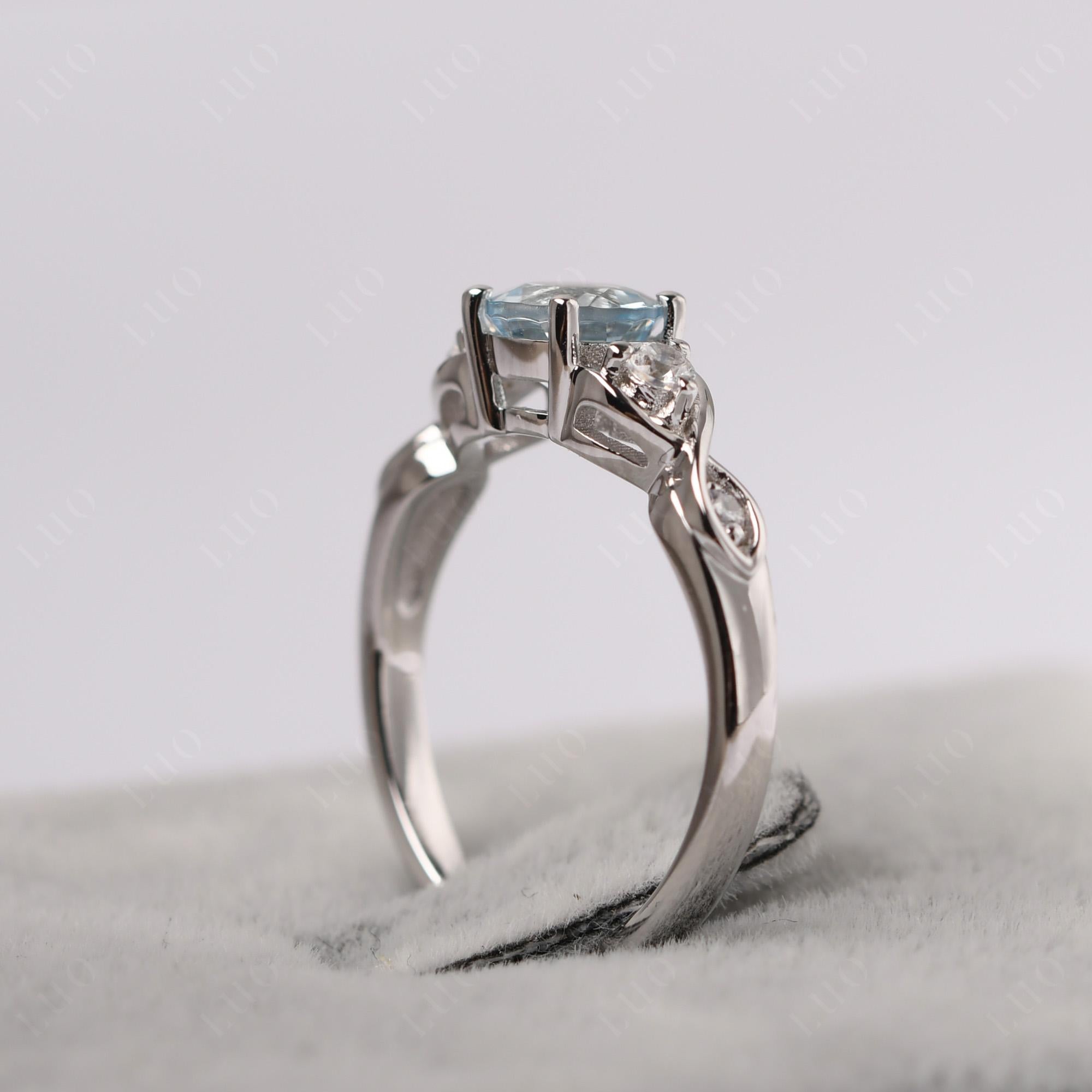 Round Aquamarine Ring Wedding Ring - LUO Jewelry