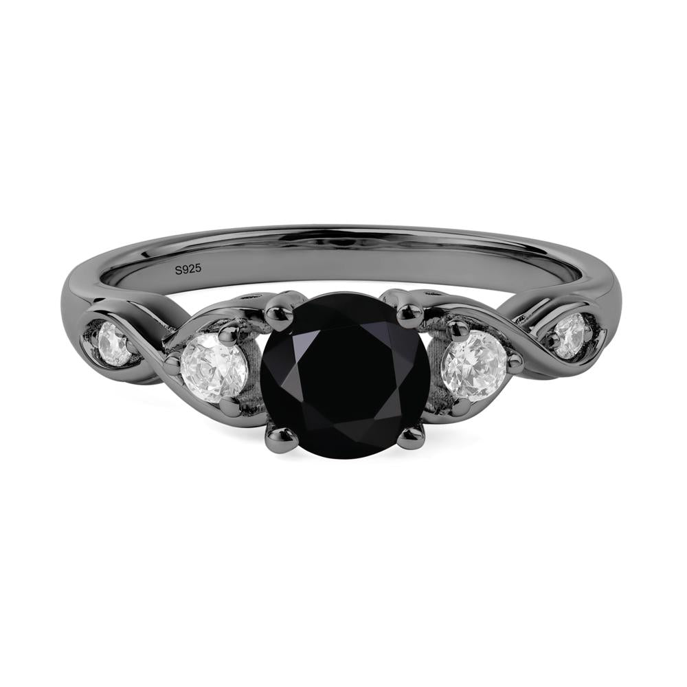 Round Black Stone Ring Wedding Ring - LUO Jewelry #metal_black finish sterling silver