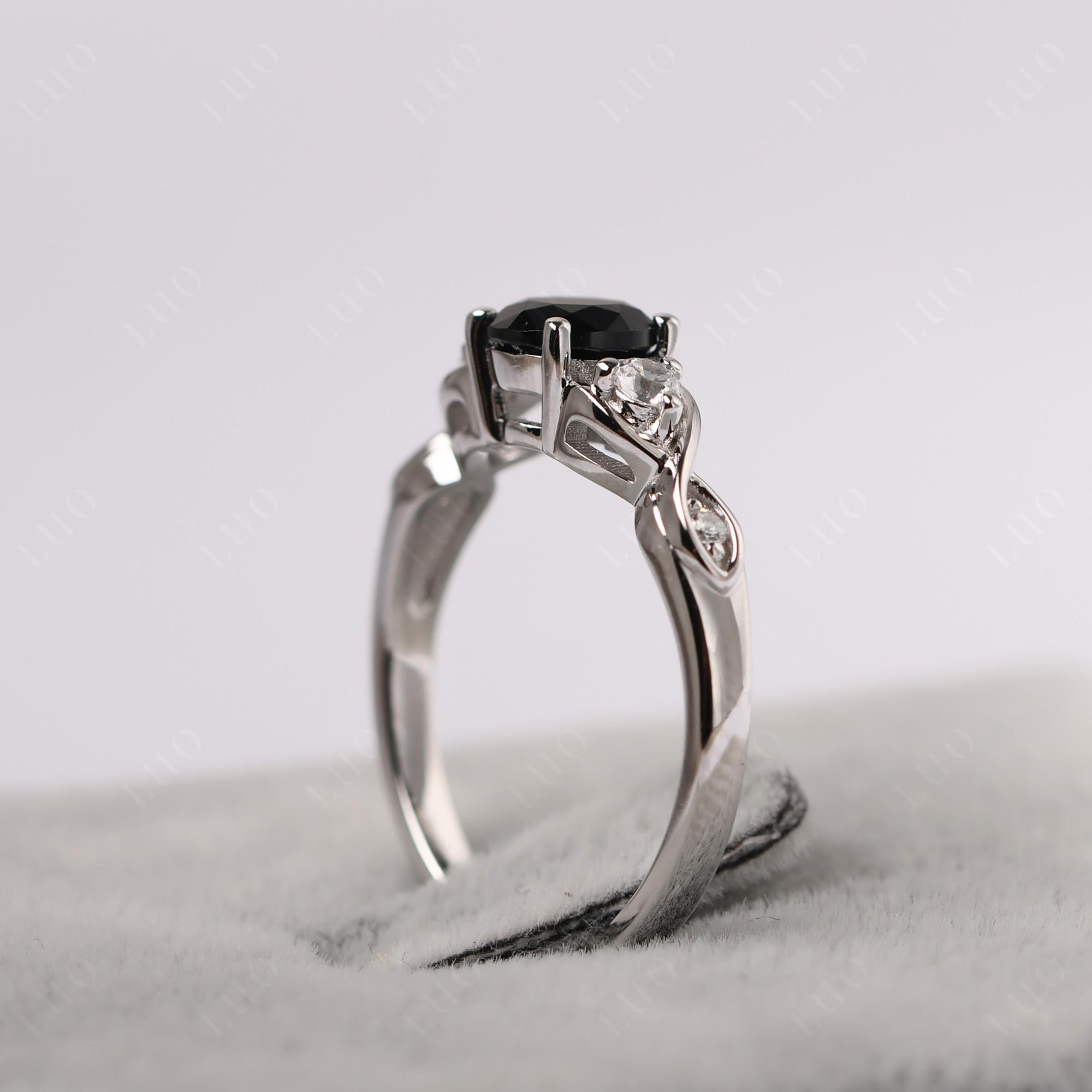 Round Black Spinel Ring Wedding Ring - LUO Jewelry