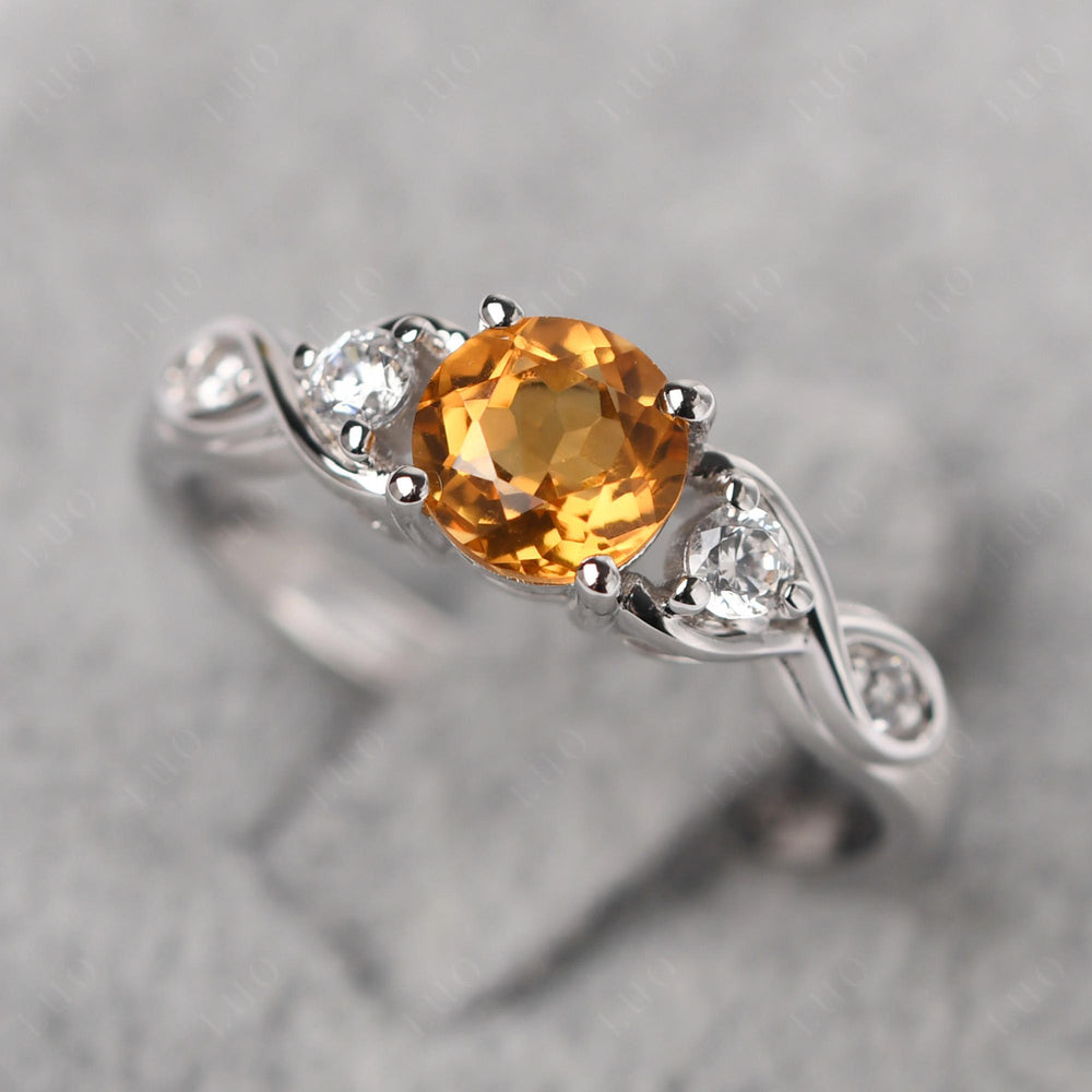 Round Citrine Ring Wedding Ring White Gold - LUO Jewelry