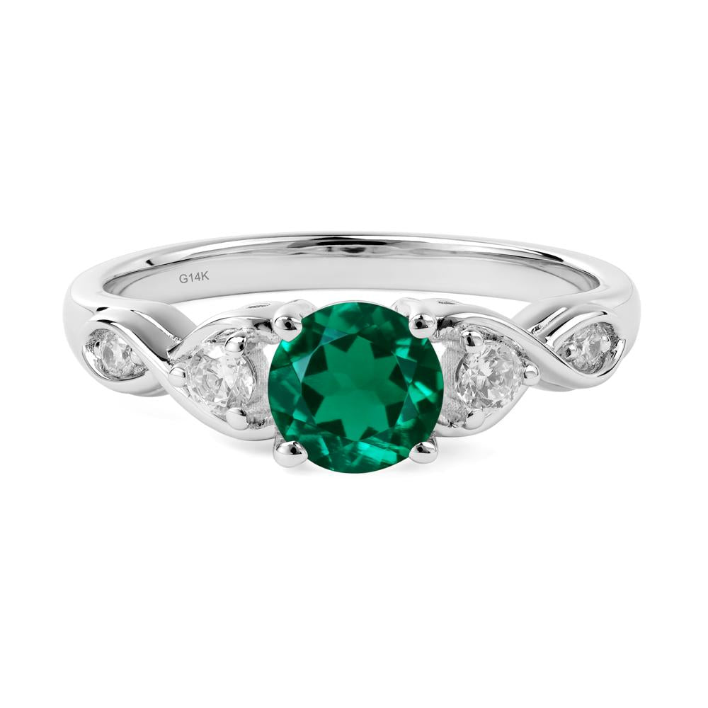 Round Lab Created Emerald Ring Wedding Ring - LUO Jewelry #metal_14k white gold