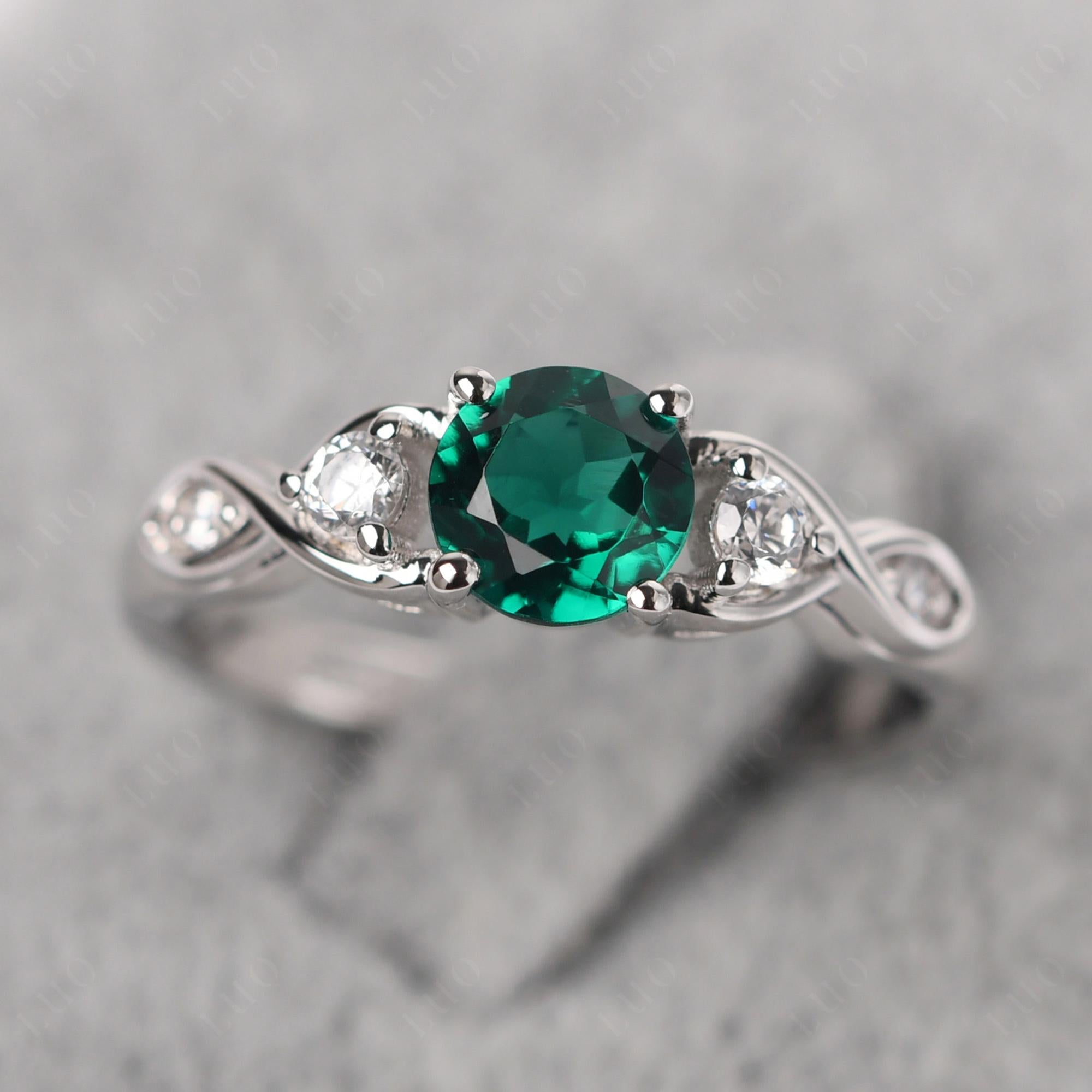 Round Lab Created Emerald Ring Wedding Ring - LUO Jewelry