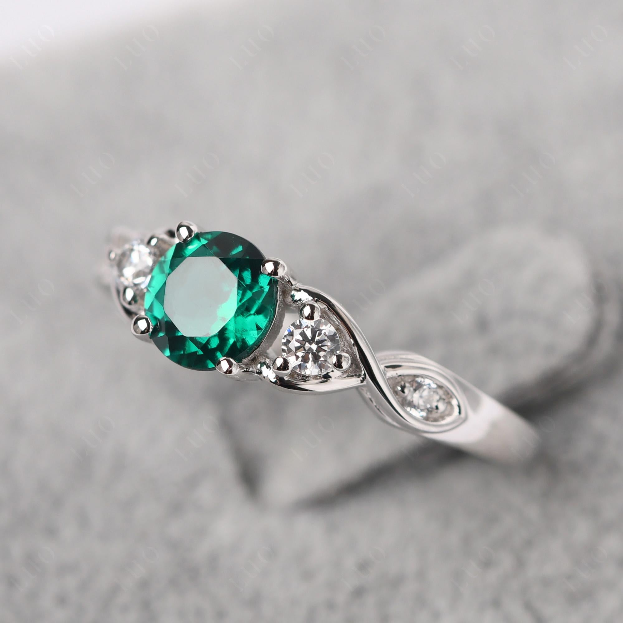 Round Lab Created Emerald Ring Wedding Ring - LUO Jewelry