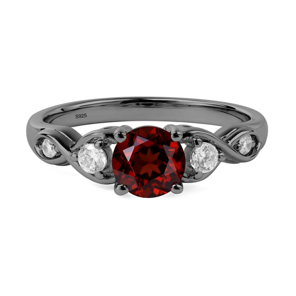 Round Garnet Ring Wedding Ring - LUO Jewelry #metal_black finish sterling silver