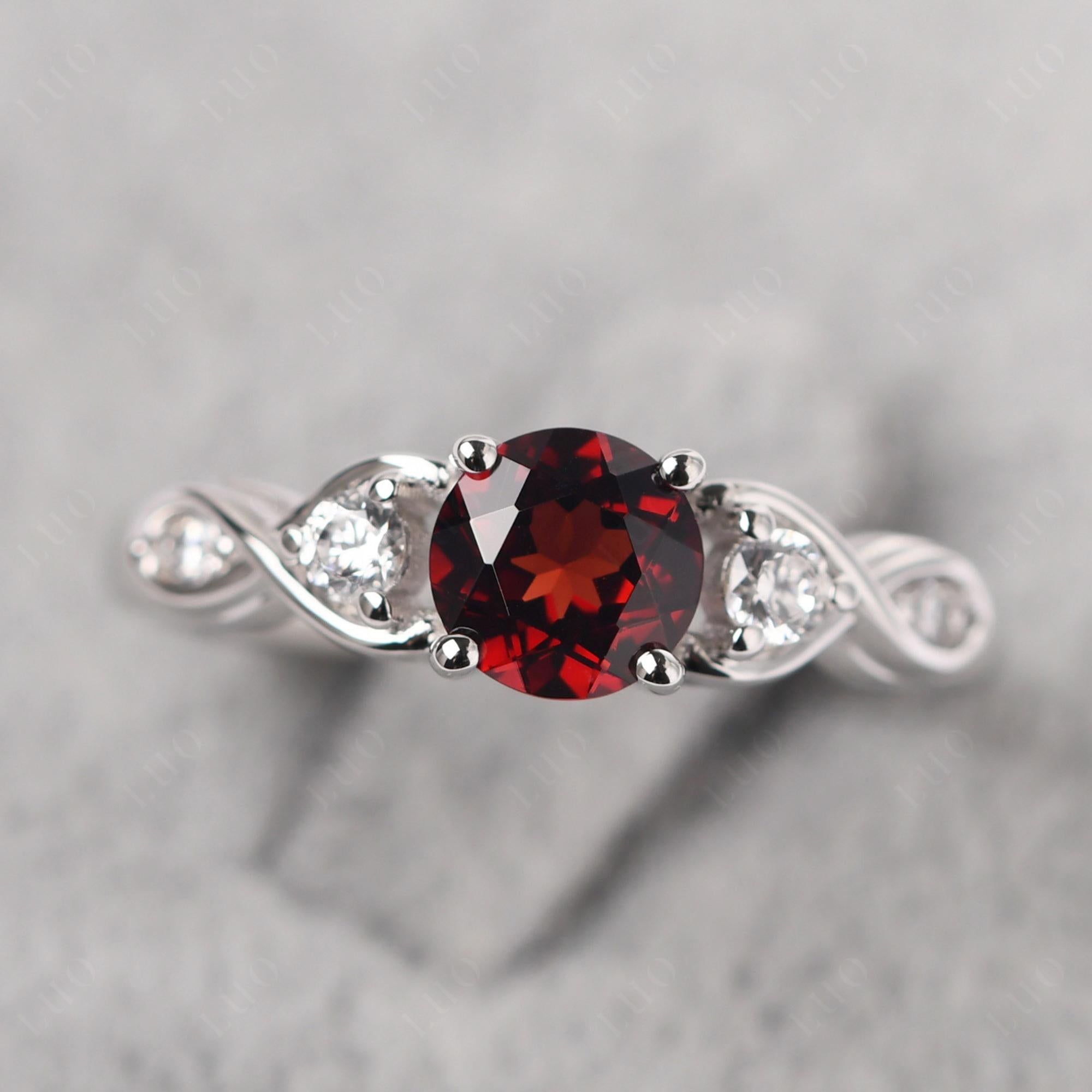 Round Garnet Ring Wedding Ring - LUO Jewelry