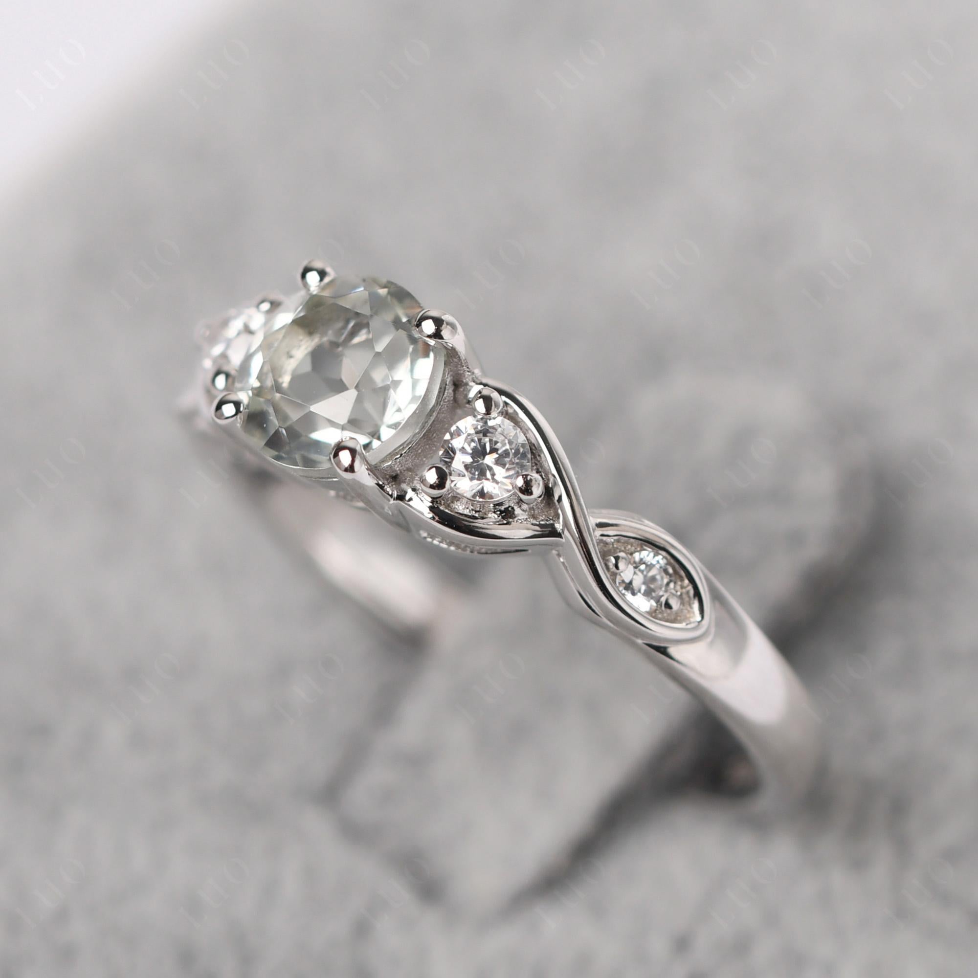 Round Green Amethyst Ring Wedding Ring - LUO Jewelry