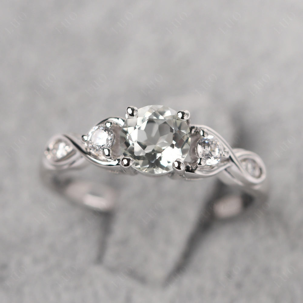 Round Green Amethyst Ring Wedding Ring White Gold - LUO Jewelry