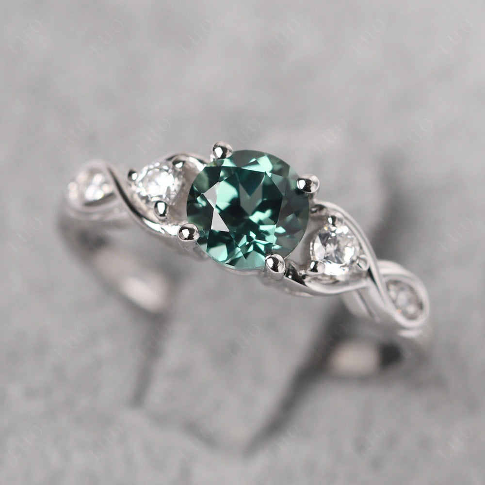 Round Green Sapphire Ring Wedding Ring White Gold - LUO Jewelry