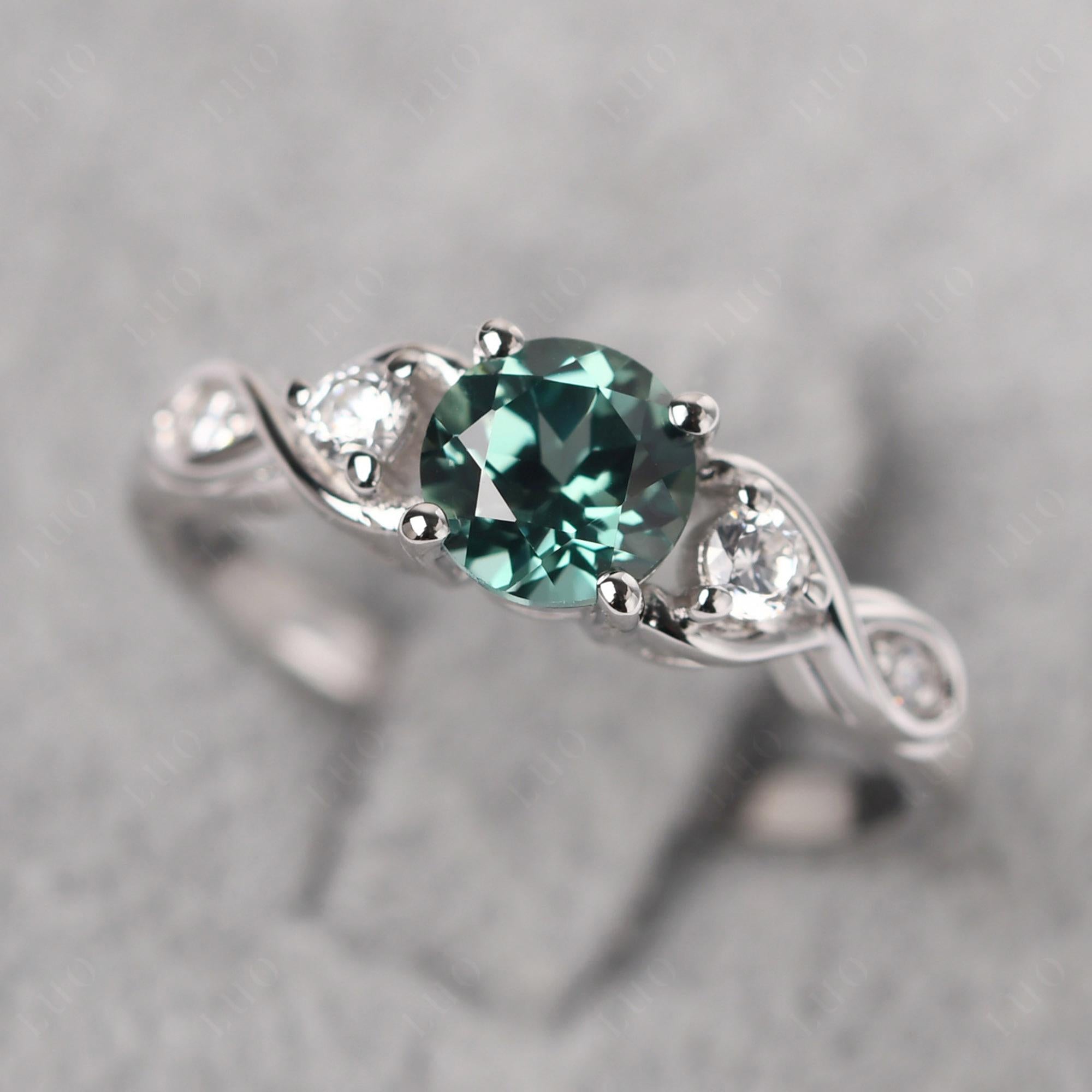 Round Lab Green Sapphire Ring Wedding Ring - LUO Jewelry