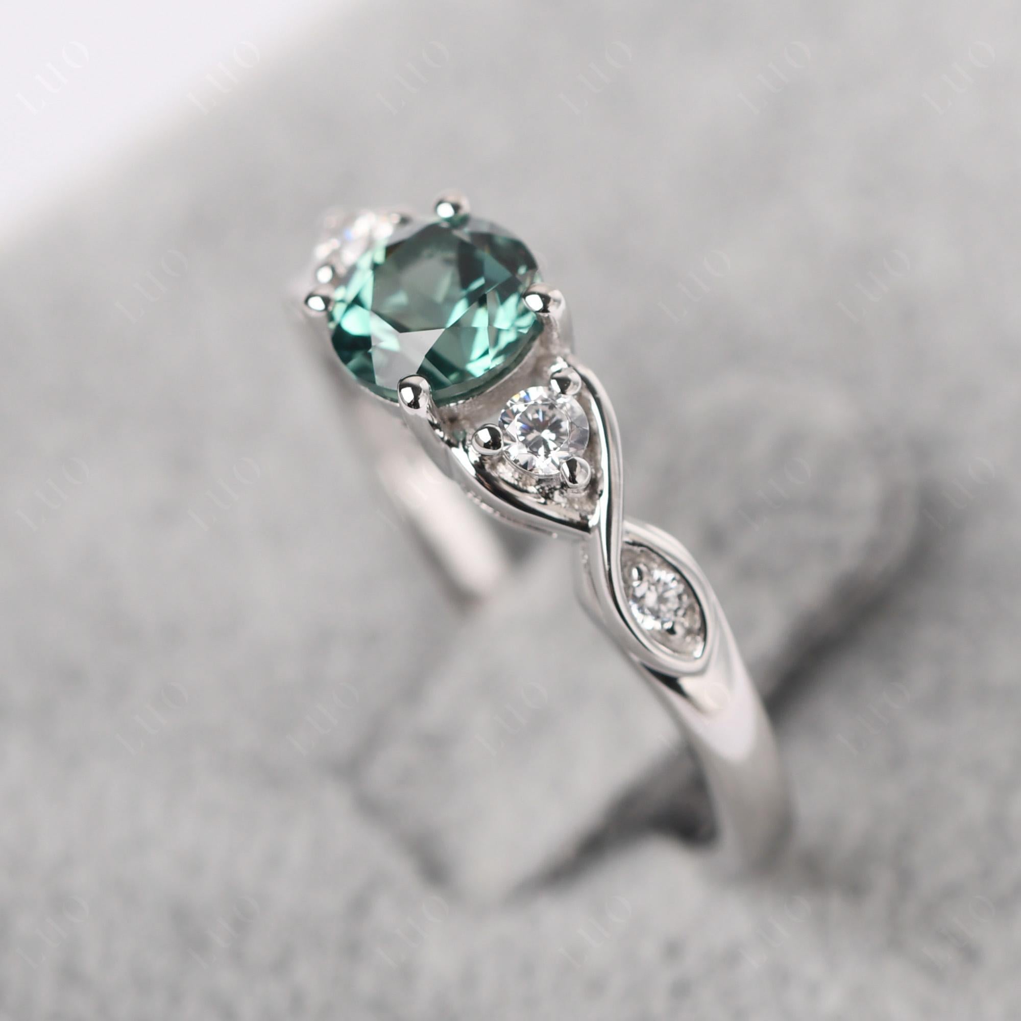 Round Lab Green Sapphire Ring Wedding Ring - LUO Jewelry