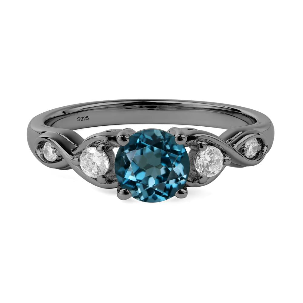 Round London Blue Topaz Ring Wedding Ring - LUO Jewelry #metal_black finish sterling silver
