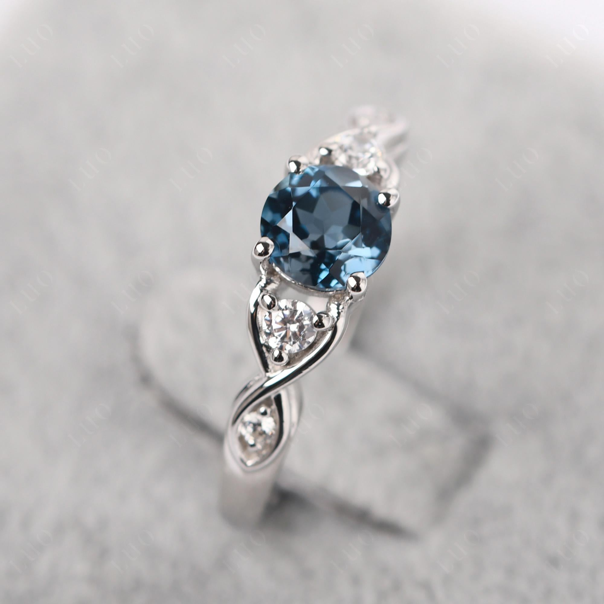 Round London Blue Topaz Ring Wedding Ring - LUO Jewelry