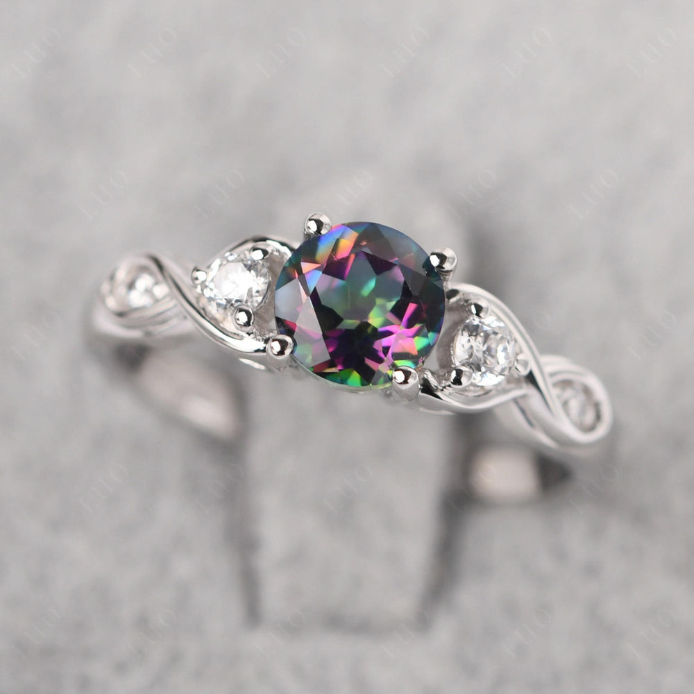 Round Mystic Topaz Ring Wedding Ring White Gold - LUO Jewelry