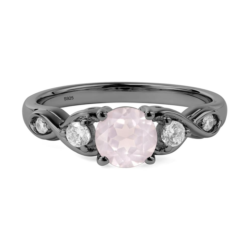 Round Rose Quartz Ring Wedding Ring - LUO Jewelry #metal_black finish sterling silver